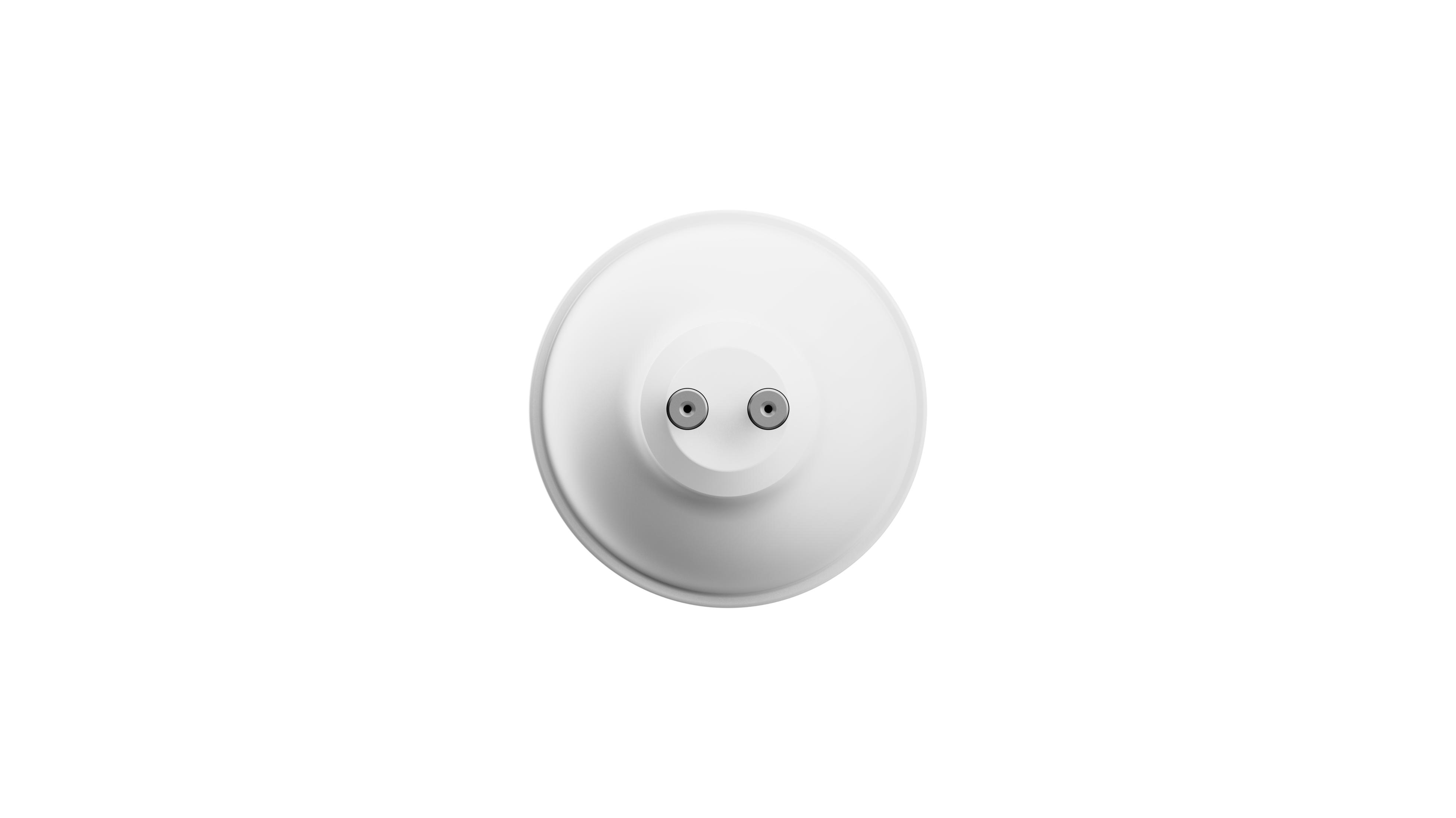 Un oggetto bianco con due piccole uscite circolari.