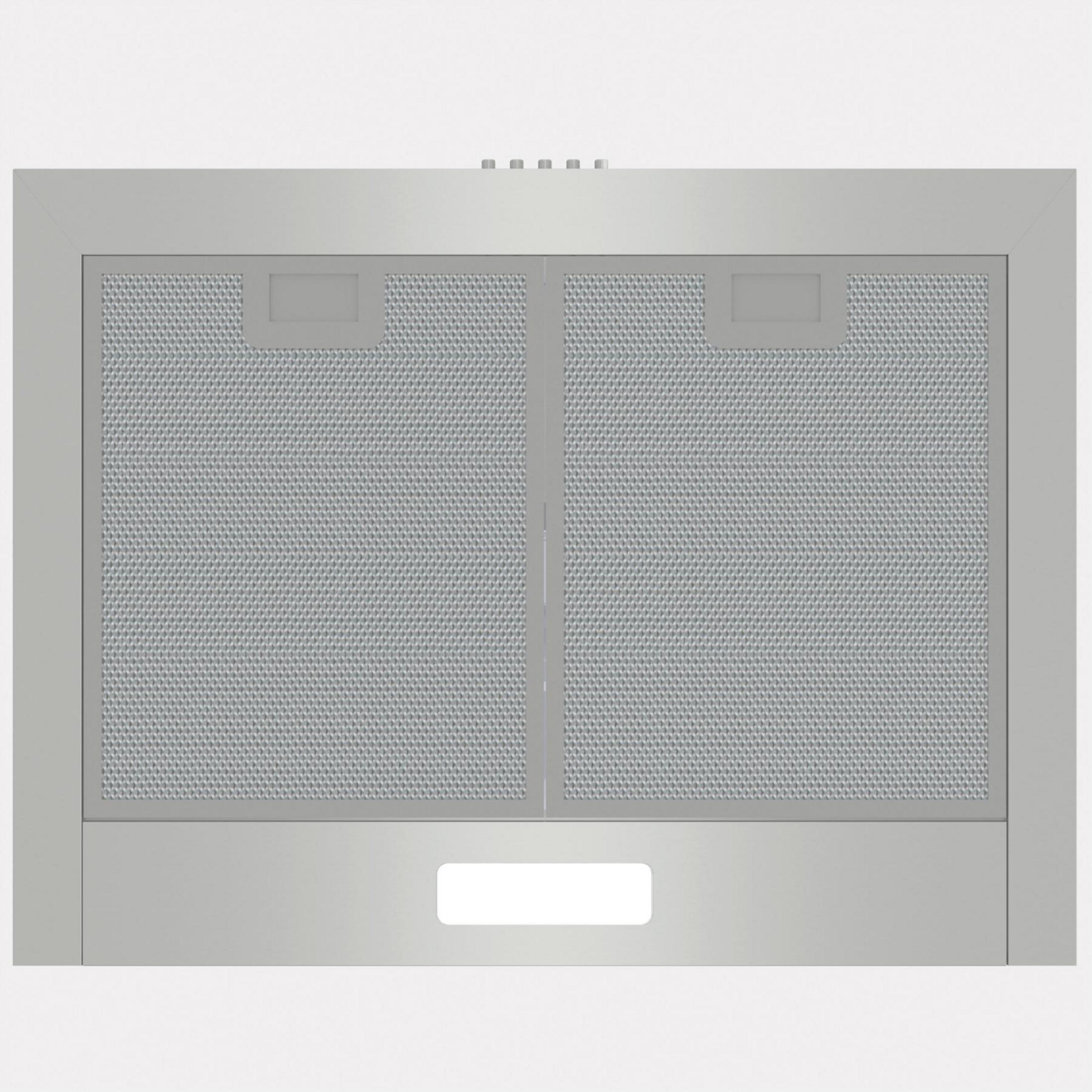 Filtro grigio cappa con ritagli rettangolari e pulsanti in alto.