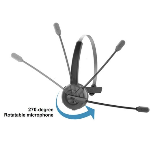 Un auricolare nero con microfono girevole a 270 gradi.