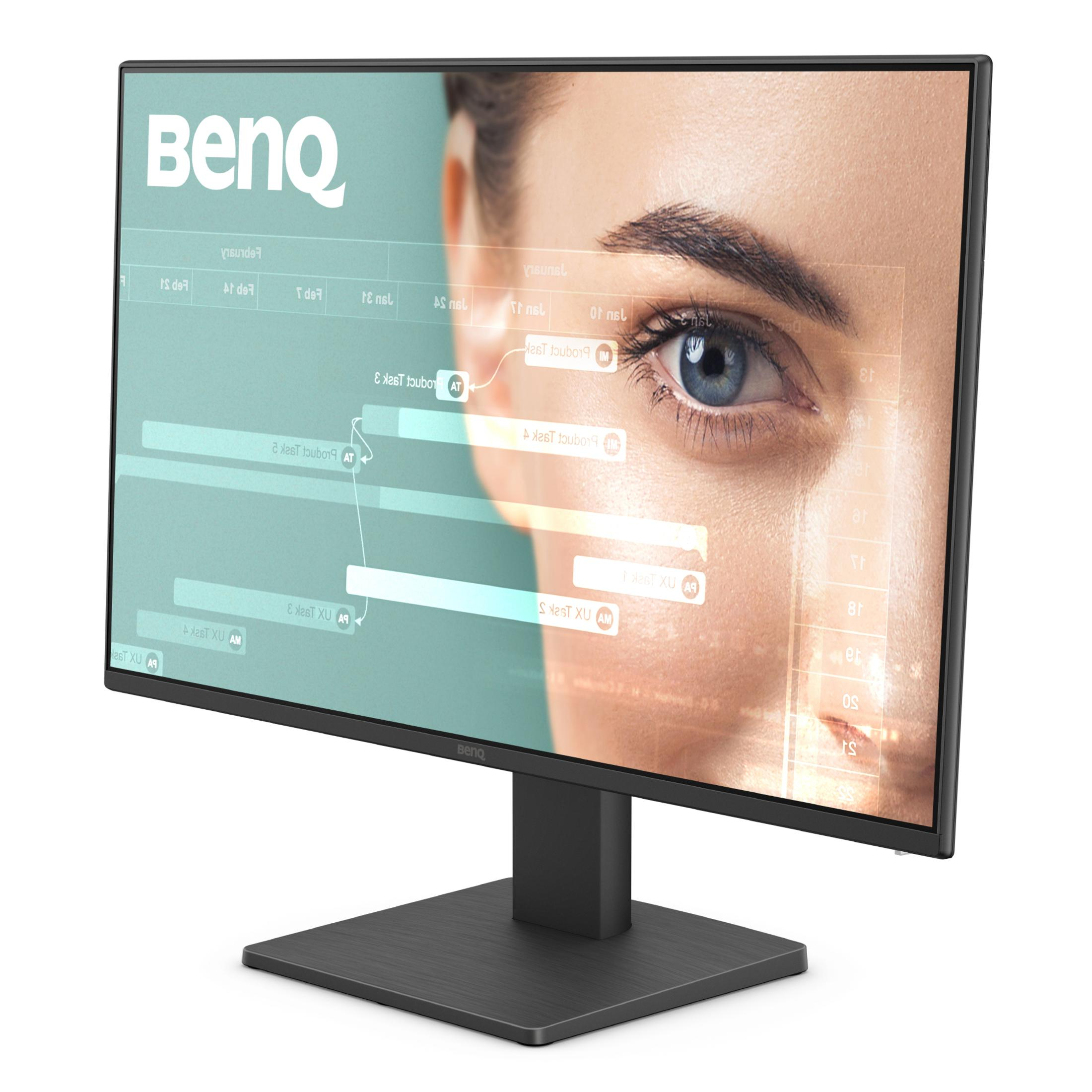 Bir BenQ monitör, ekranda bir göz ve teknik grafikler gösteriyor.