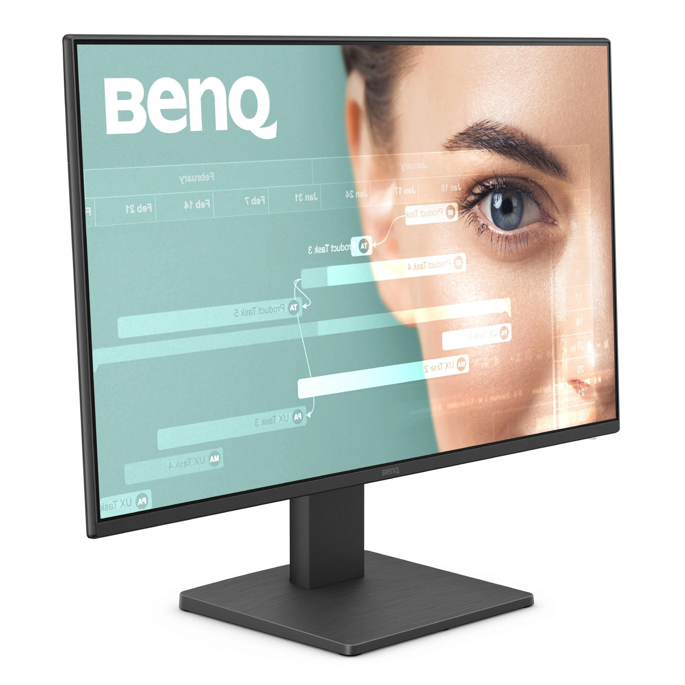 Monitörde 'BenQ' logosu ve veri katmanlarıyla mavi göz yakın çekimi gösteriliyor.