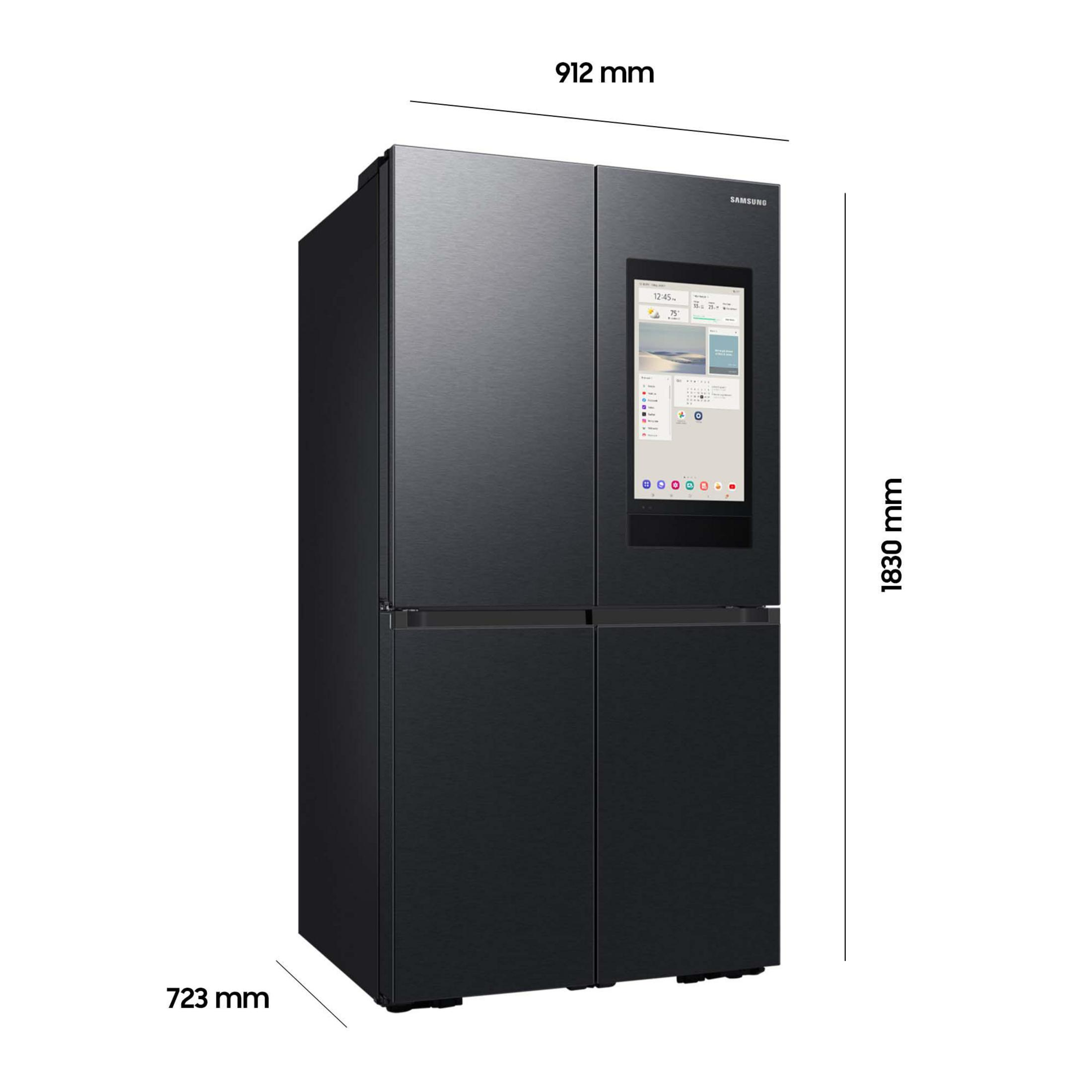 Frigorifero nero con touchscreen, dimensioni: 912x1830x723 mm.