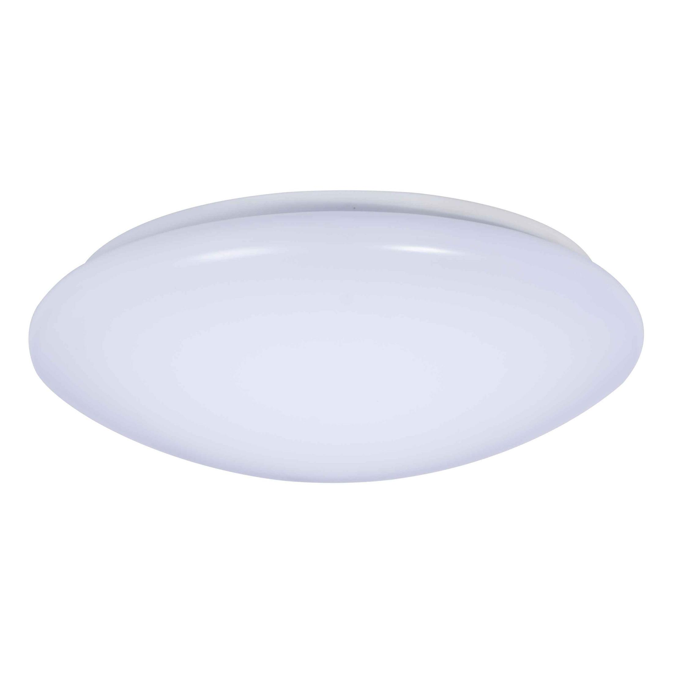 Una plafoniera rotonda bianca con diffusore satinato.
