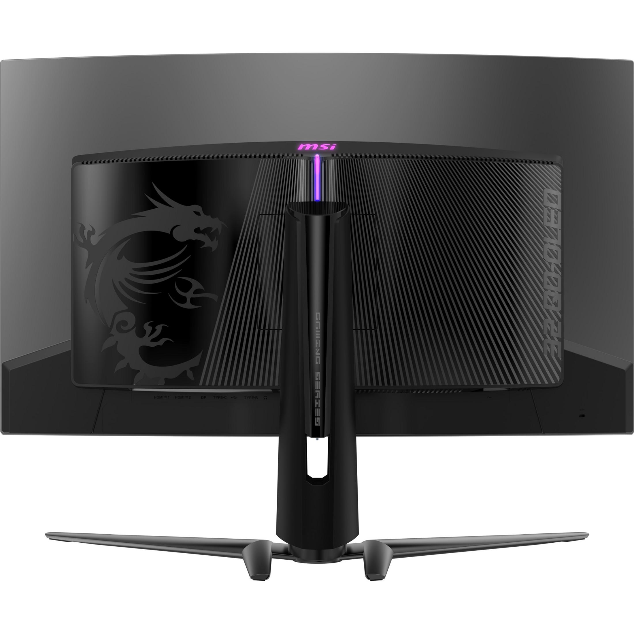 Retro di un monitor gaming MSI nero con logo drago e illuminazione RGB.