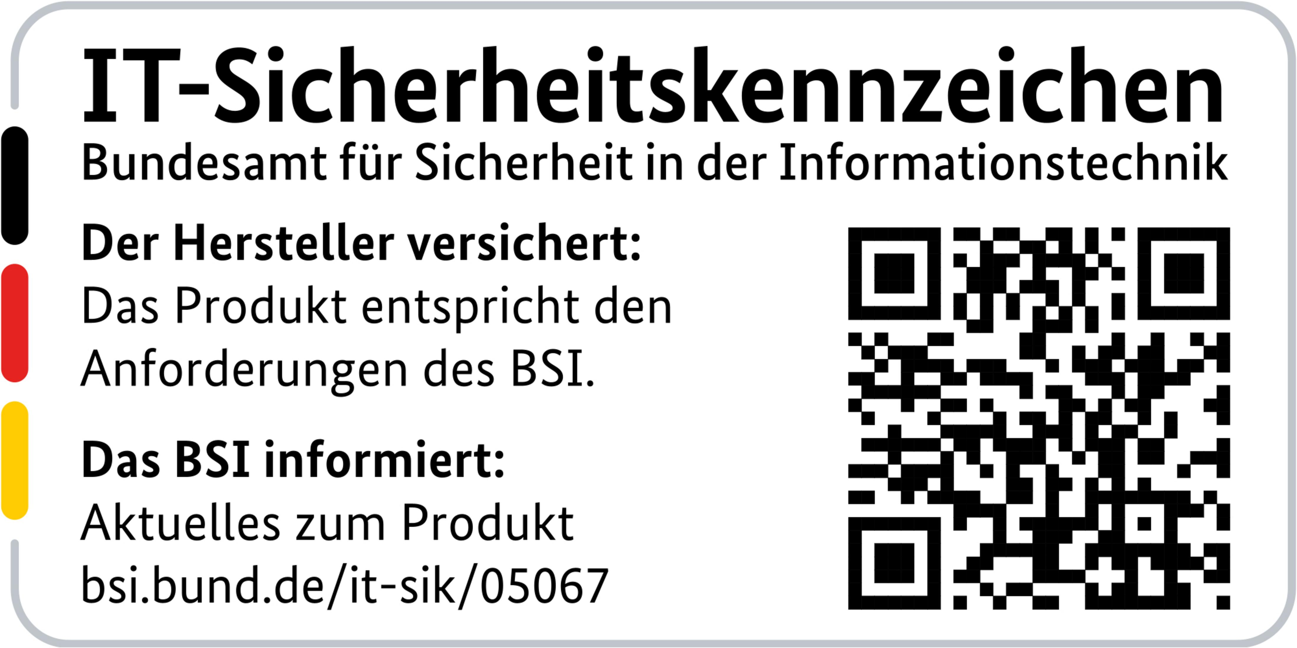 Sello de seguridad TI del BSI con código QR y texto.
