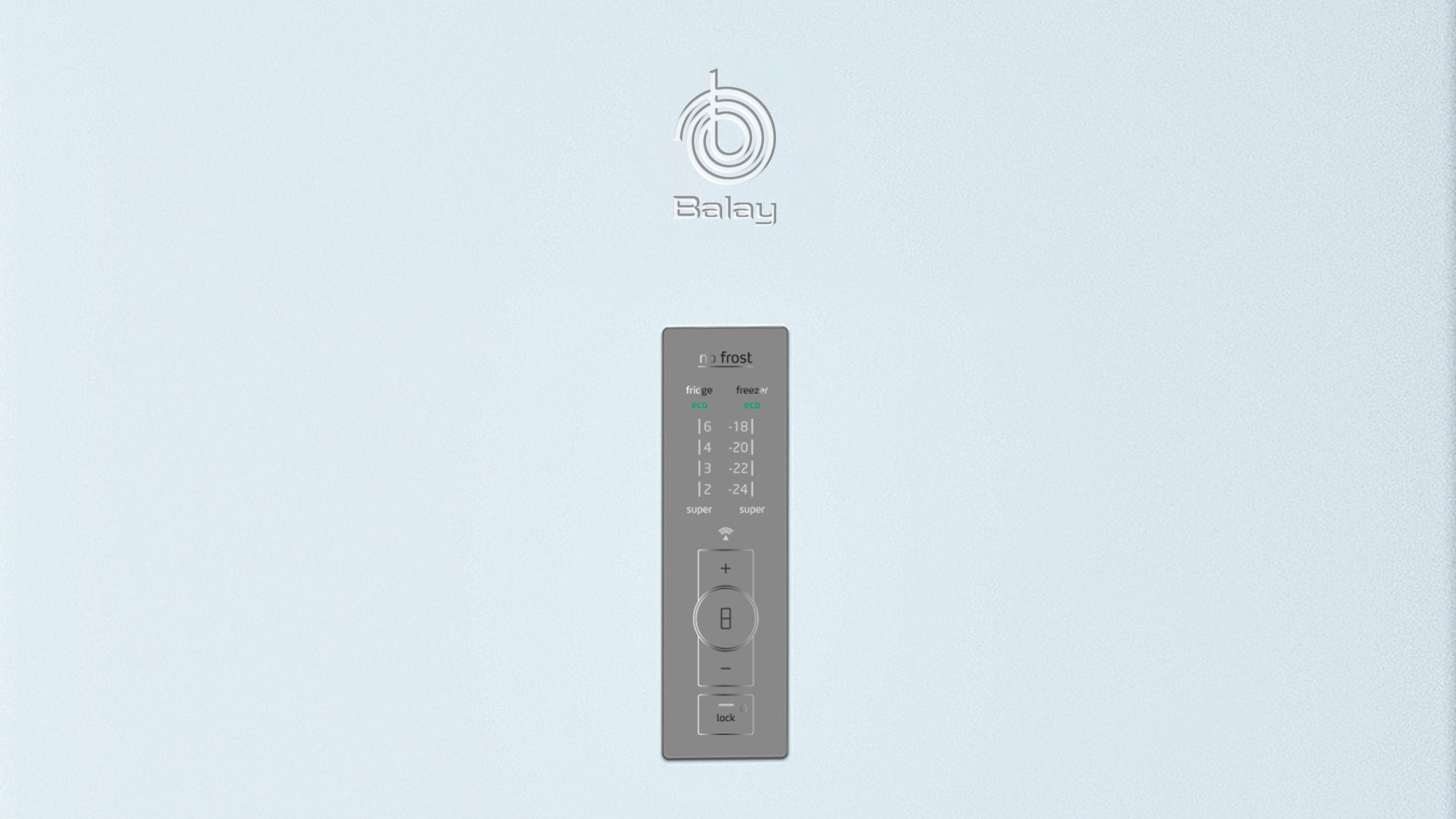 Refrigerador Balay con pantalla digital y botones de control.