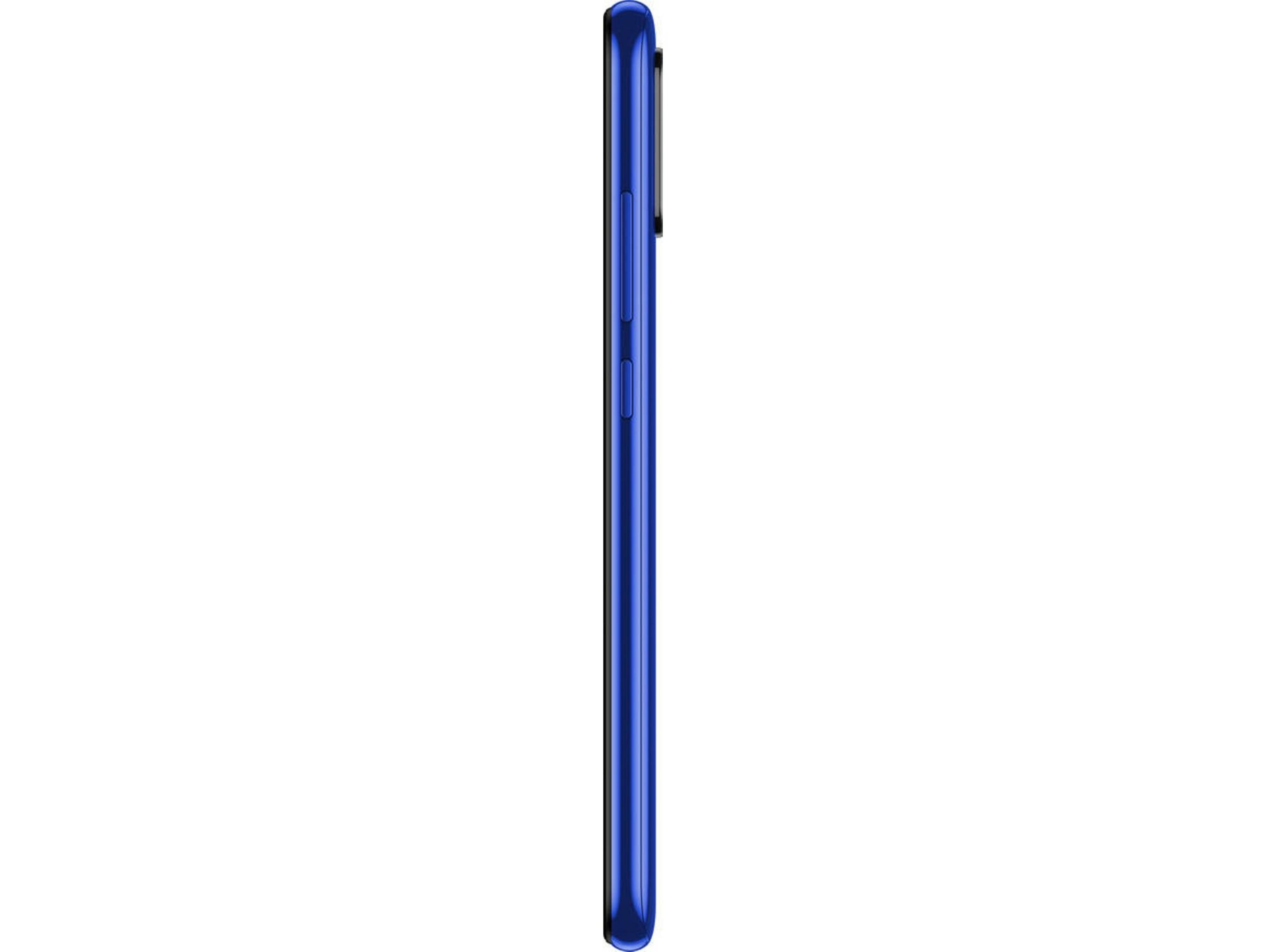 Seite eines blauen Smartphones mit Tasten.