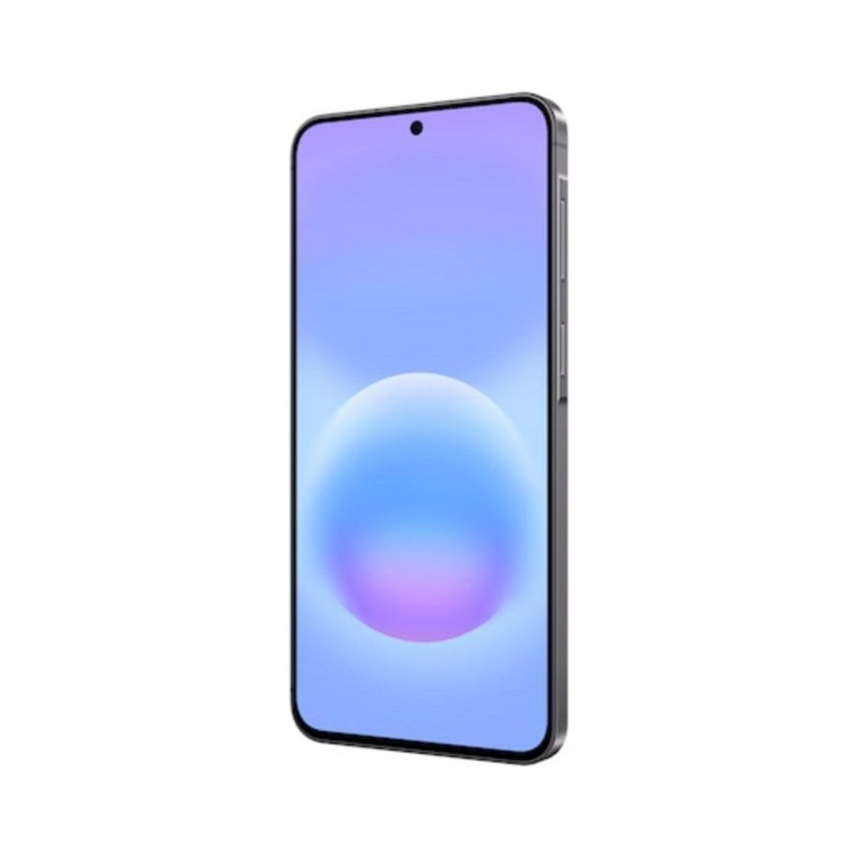 Uno smartphone moderno con schermo grande che mostra un cerchio blu e viola.
