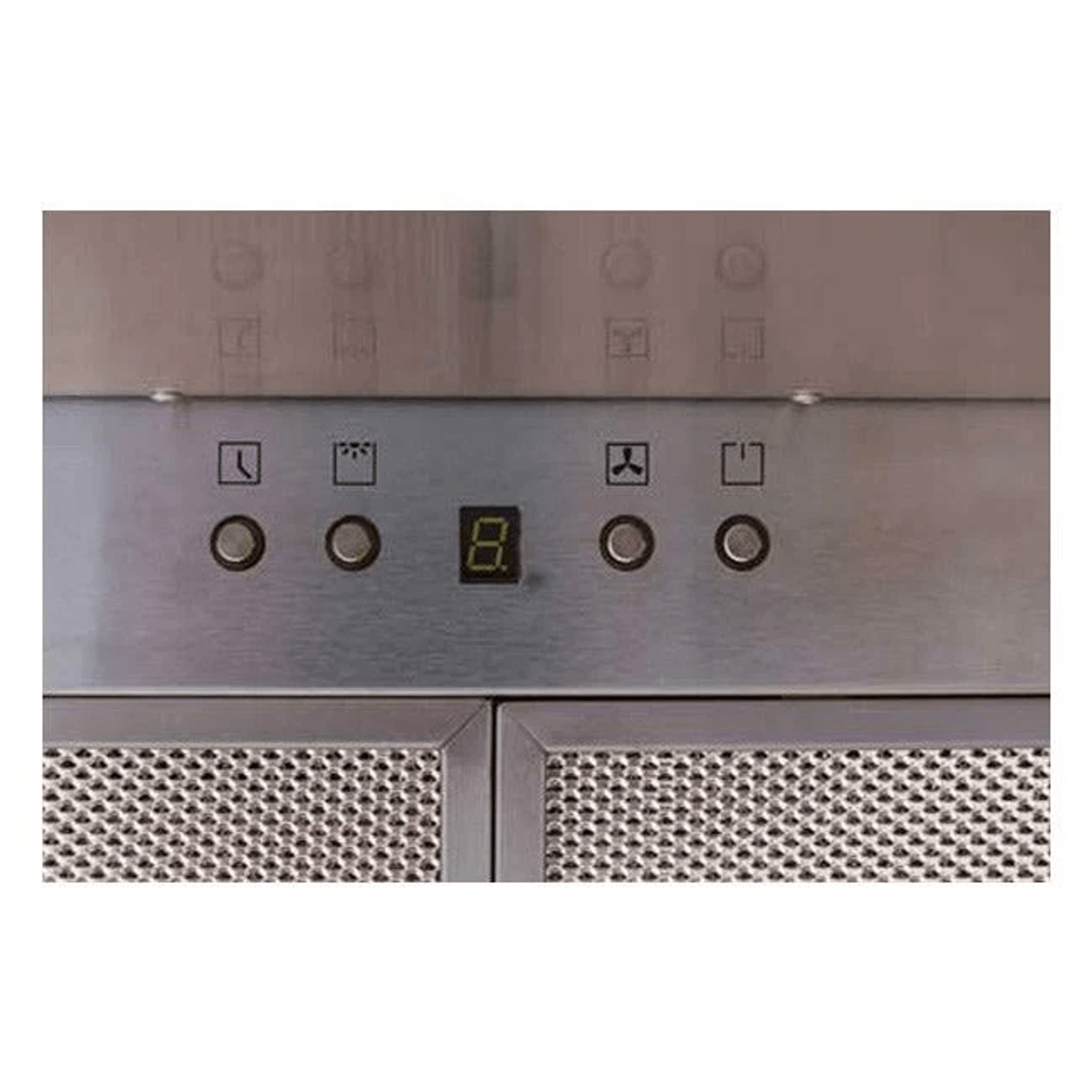 Metalloberfläche mit Knöpfen und digitaler Anzeige "8".
