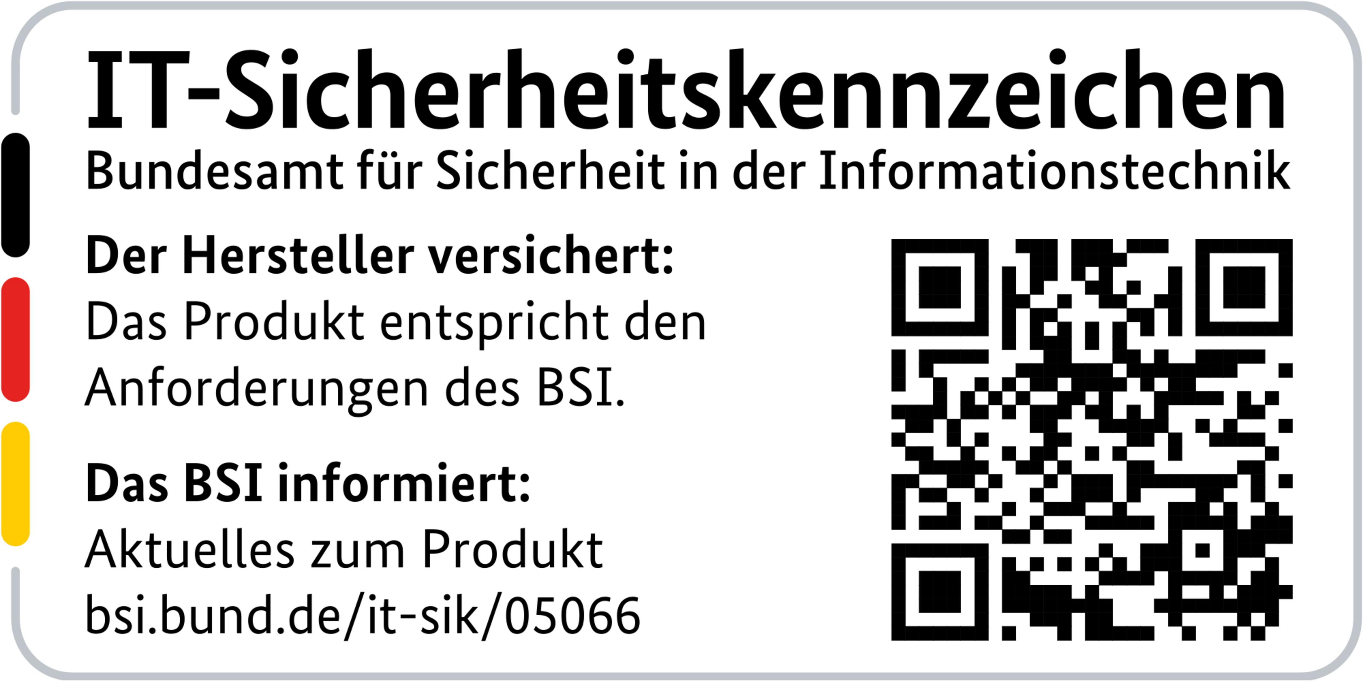 Sello de seguridad TI del BSI con código QR y texto.