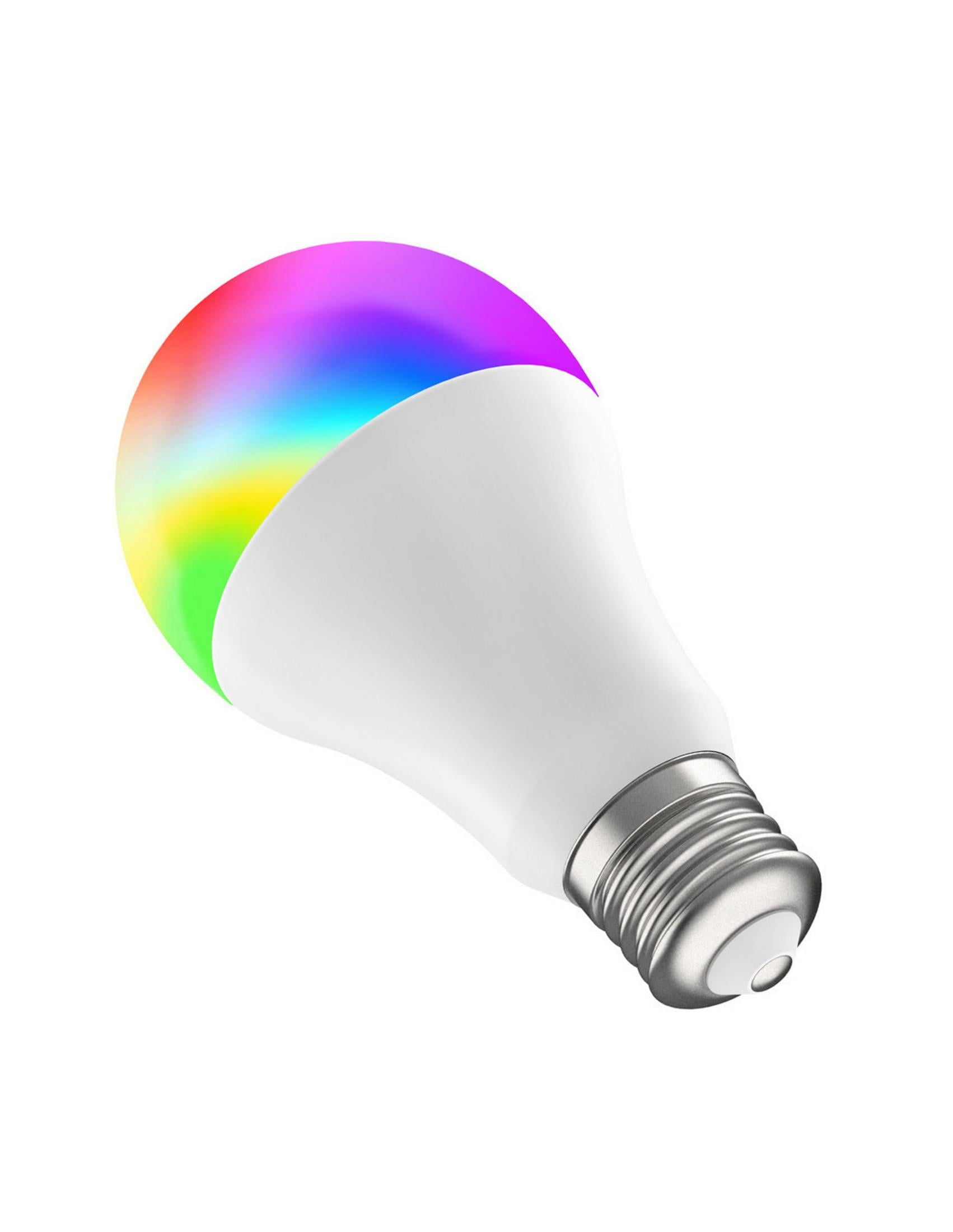 Una lampadina bianca con un arcobaleno di luce in cima.
