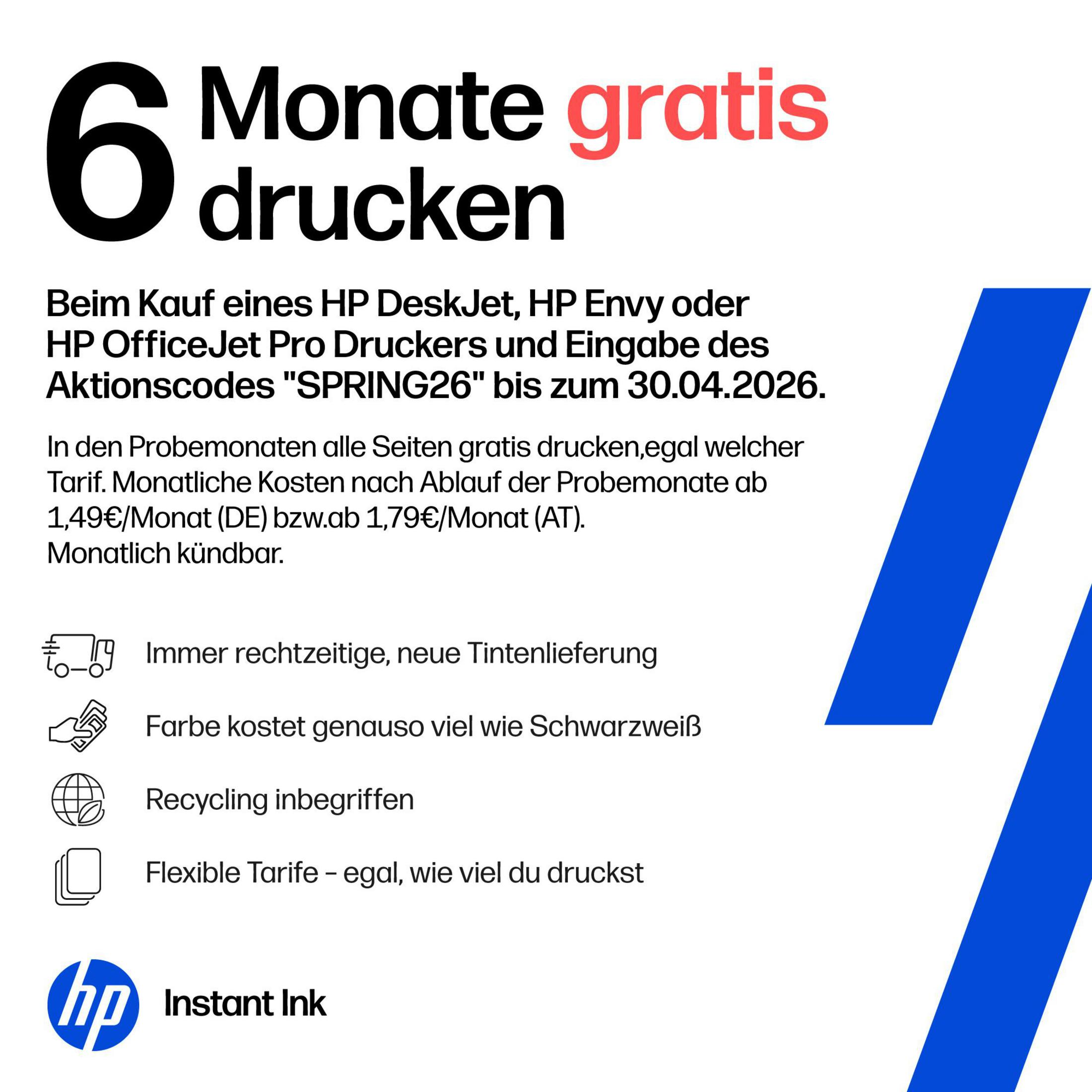 6 Monate gratis drucken mit HP Instant Ink, Details auf dem Banner.