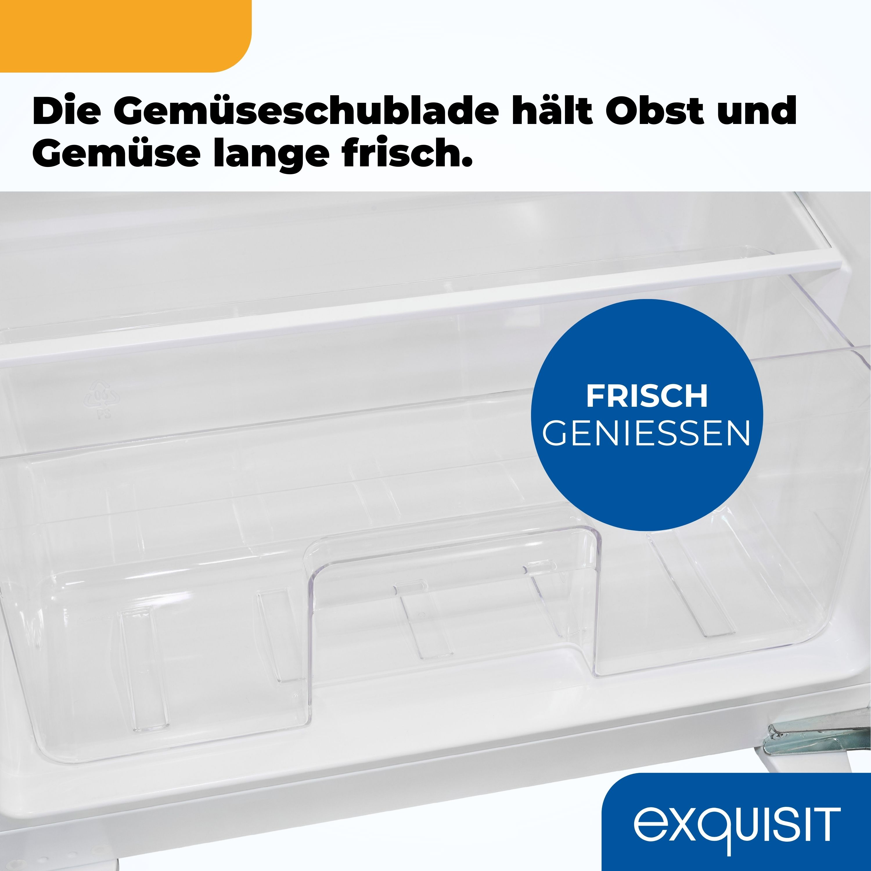Eine leere, transparente Gemüseschublade in einem Kühlschrank.