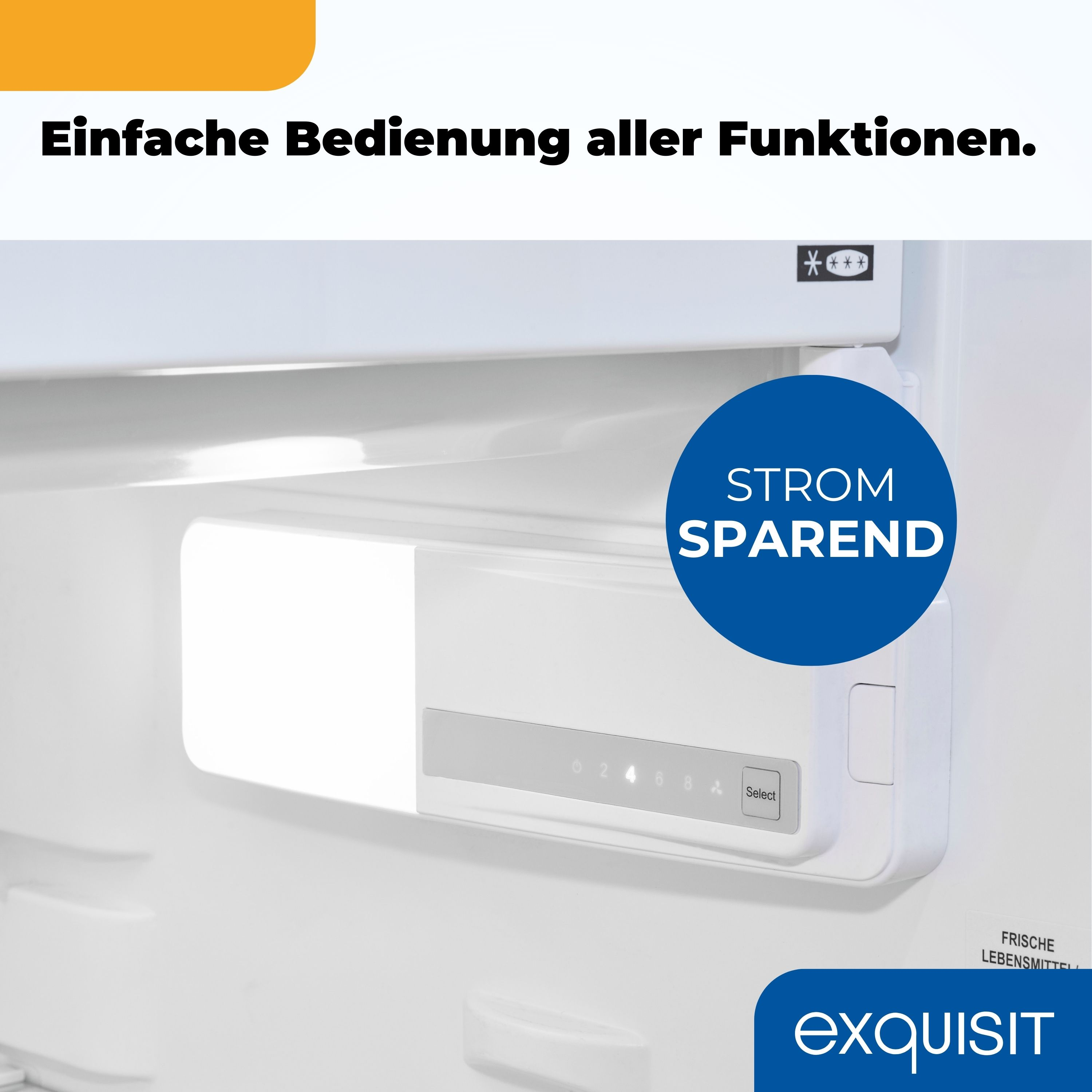Einbaukühlschrank mit digitaler Anzeige und Energiesparfunktion.