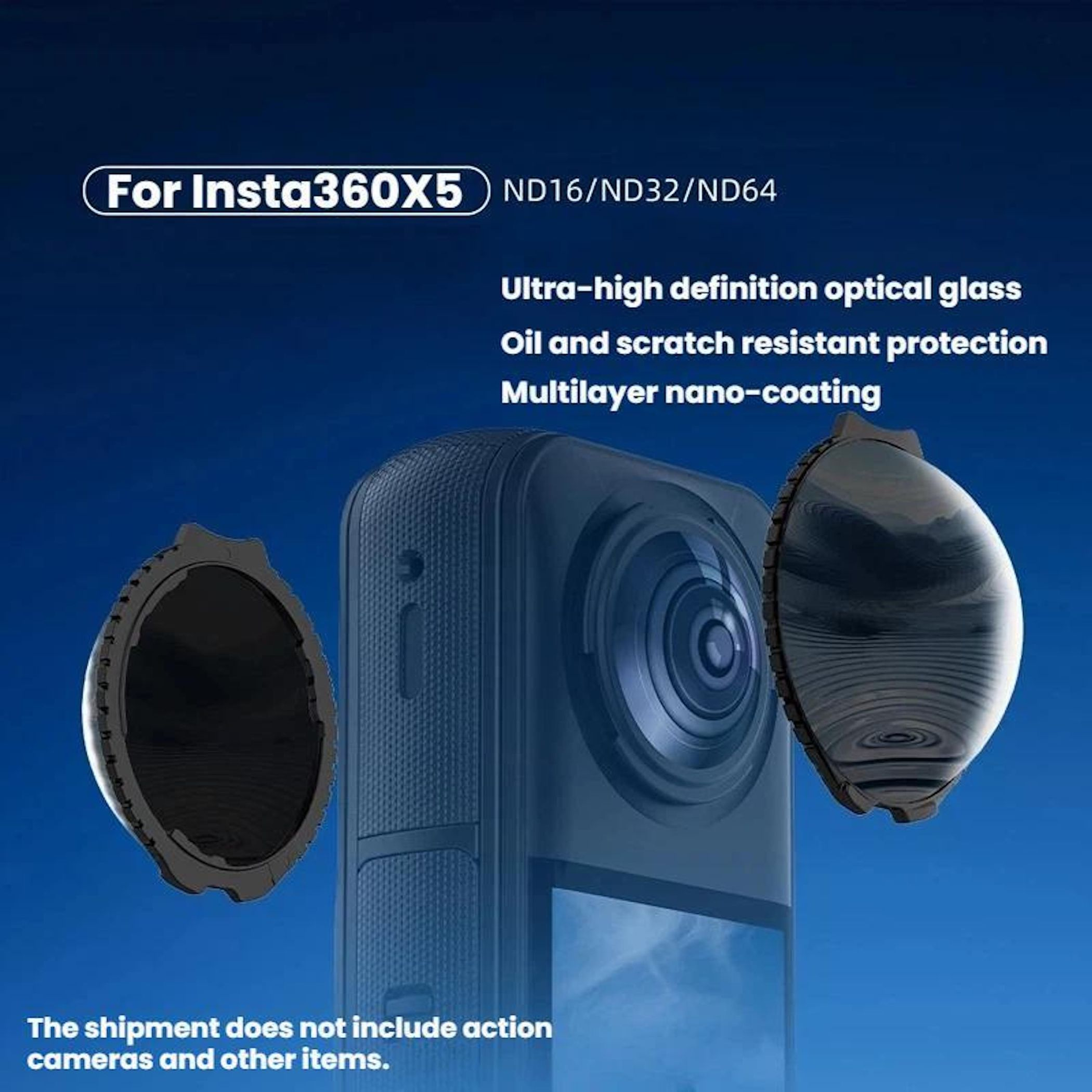 Zwei Linsenfilter für Insta360 X5, optisches Glas, kratzfest.