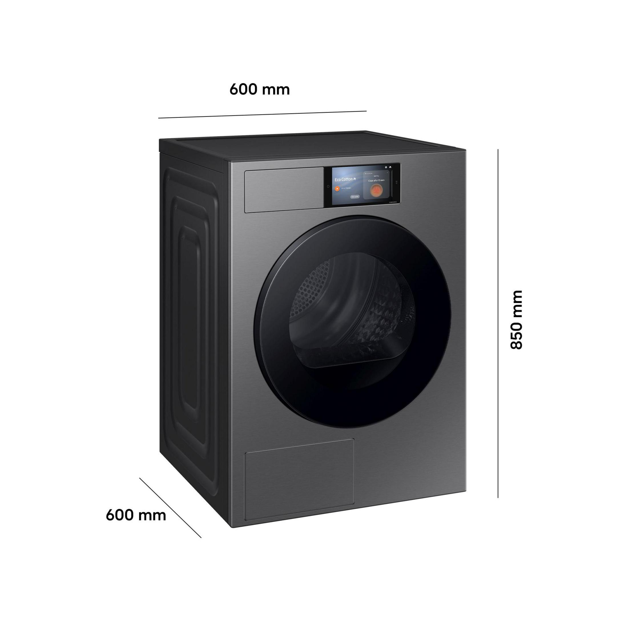 Grauer Trockner, 600x600x850 mm, mit Touchscreen-Display.