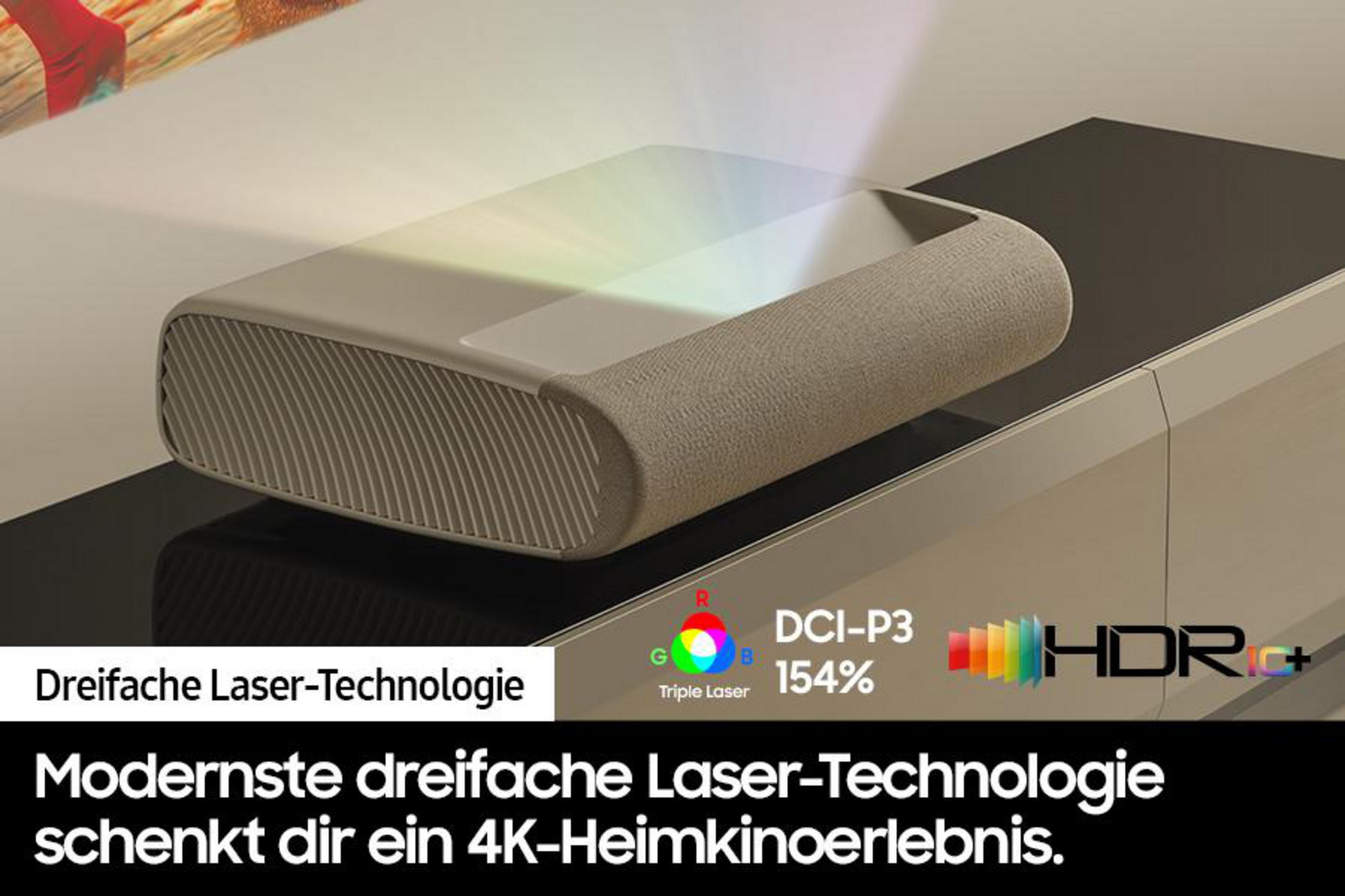 Ein moderner Projektor mit dreifacher Laser-Technologie und HDR+.