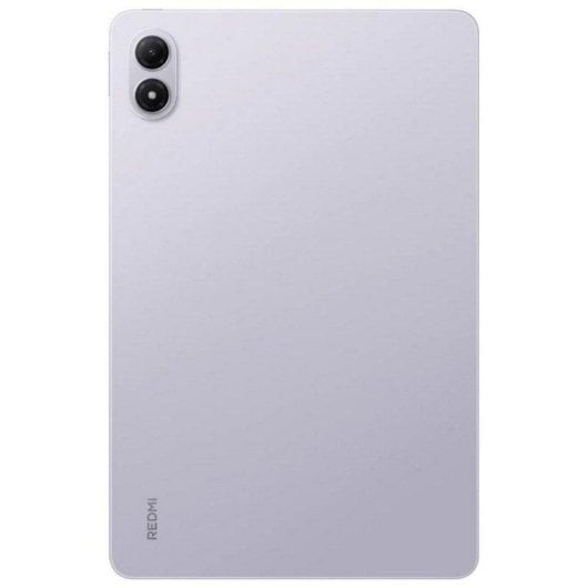 Rückseite eines hellvioletten Tablets mit zwei Kameras und dem Schriftzug REDMI.
