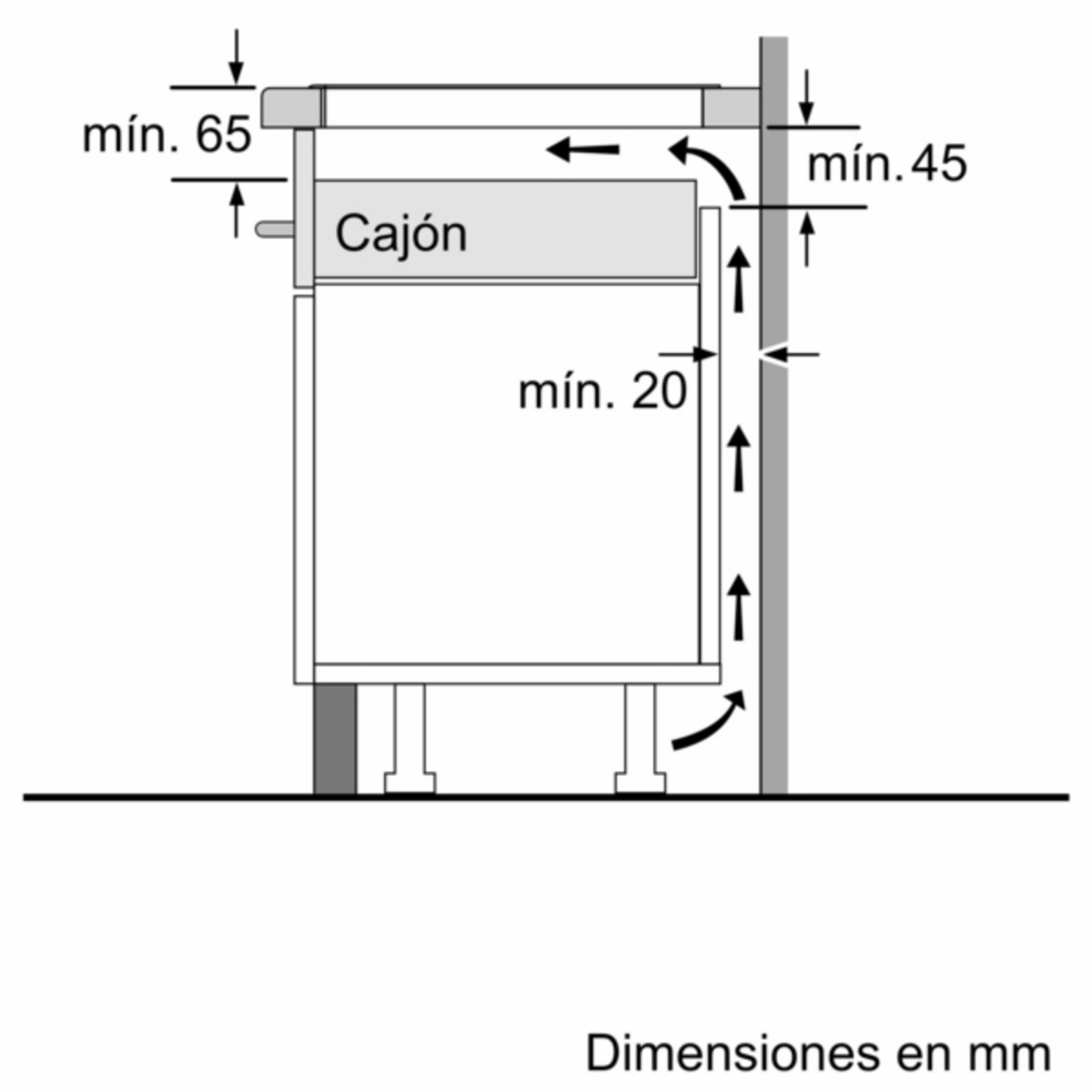 Diagrama muestra dimensiones de un mueble con cajón. Medidas en mm.