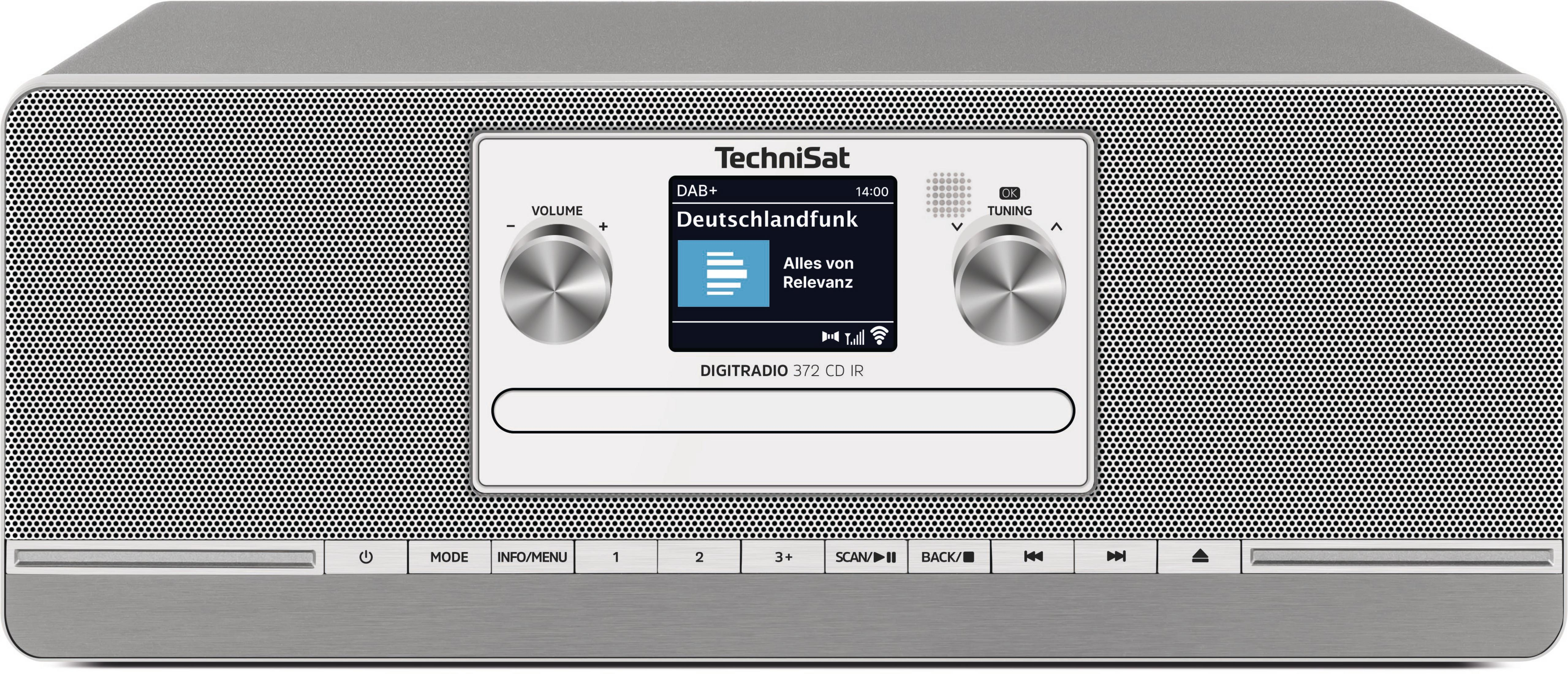 Silbernes TechniSat Digitalradio mit Knopfbedienung und Display.