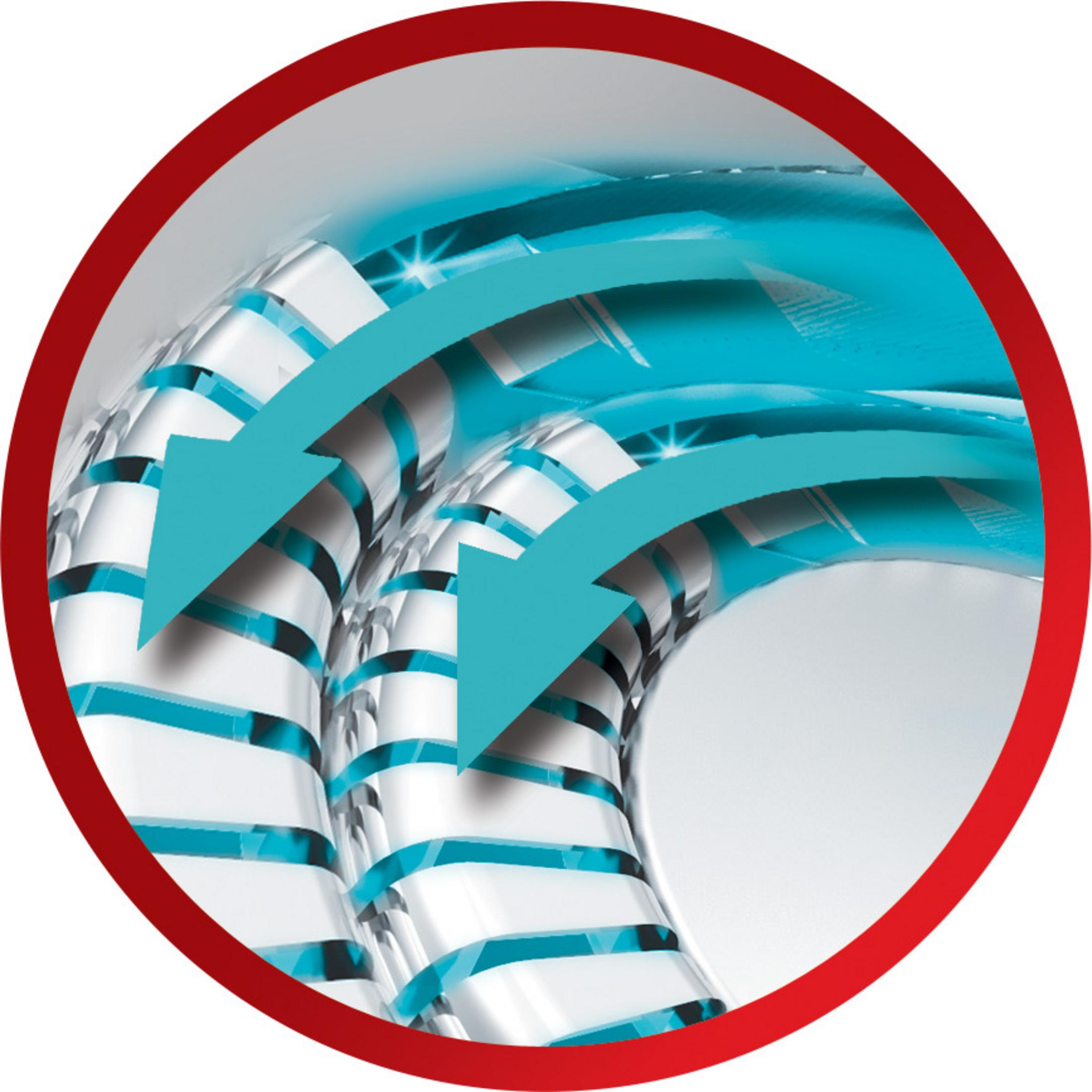 Representación abstracta de tres flechas azules fluyendo sobre una superficie curva y brillante.