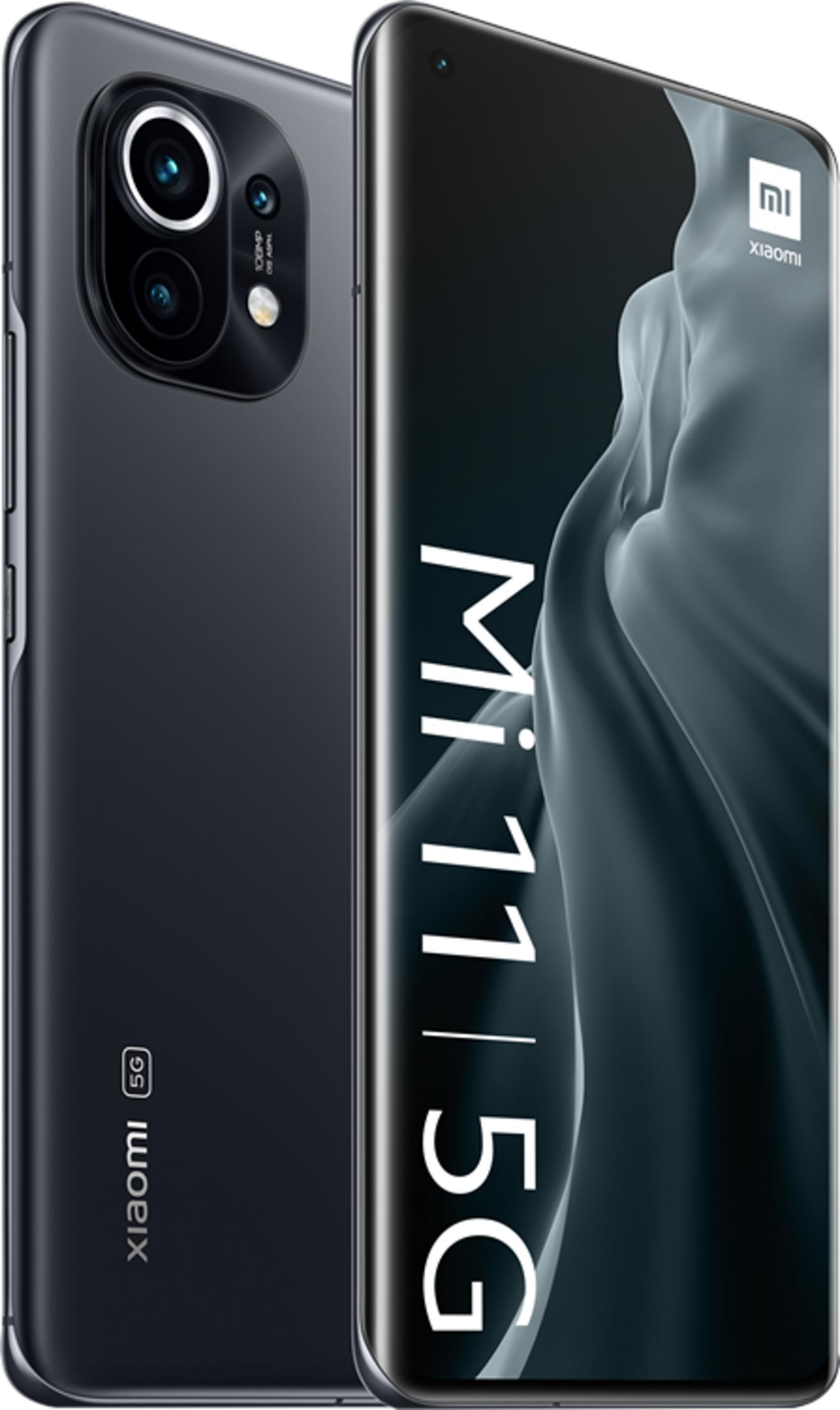 Un smartphone Xiaomi Mi 11 5G negro con cámara prominente.
