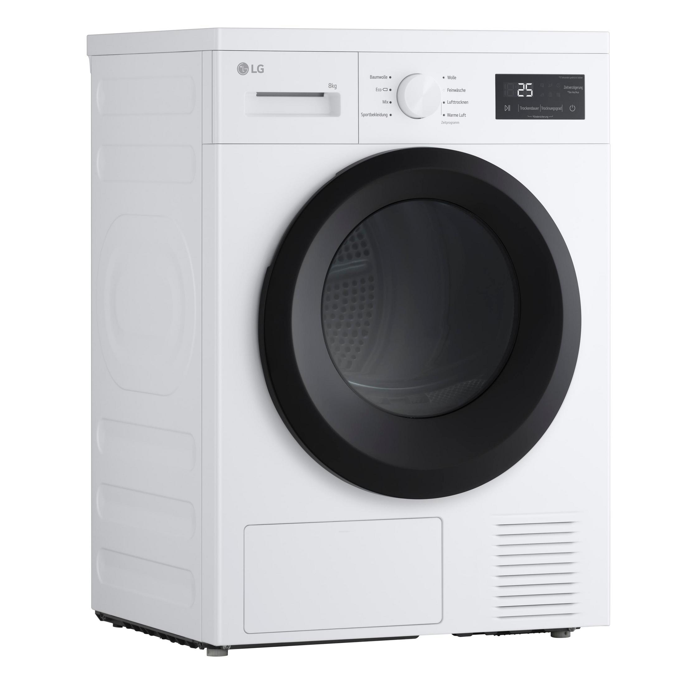Eine weiße LG Waschmaschine mit schwarzem Bullauge und digitalem Display.