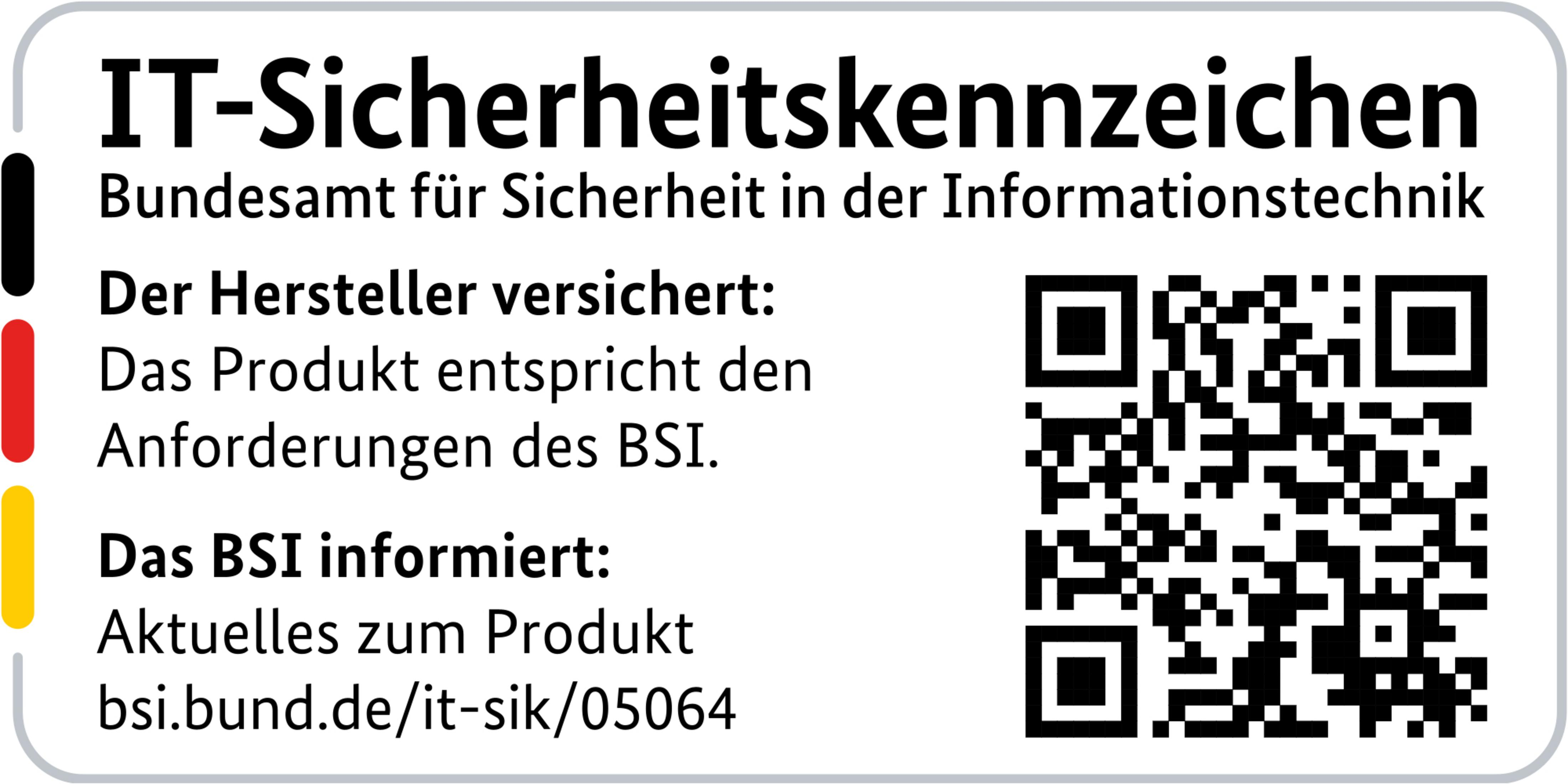 IT-beveiligingslabel van BSI met QR-code en tekst.