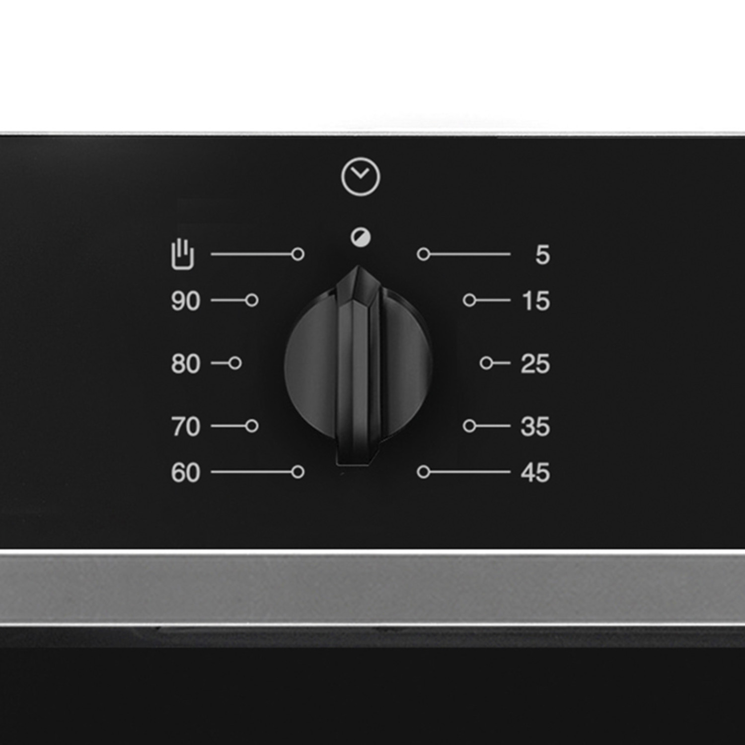 Una manopola rotante nera con numeri 5-90 e un display del timer.
