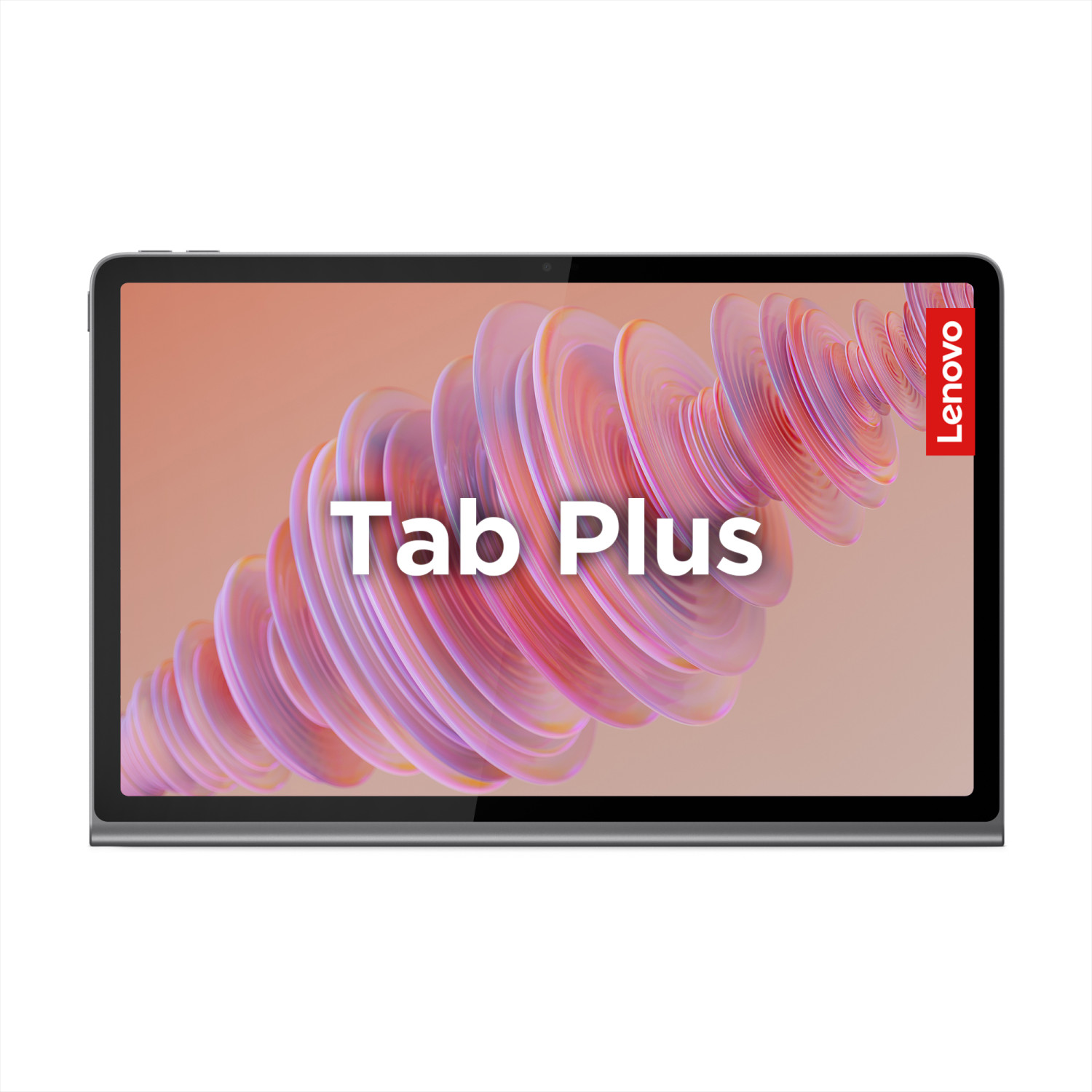 Un tablet argentato con la scritta 'Tab Plus' e il logo Lenovo.