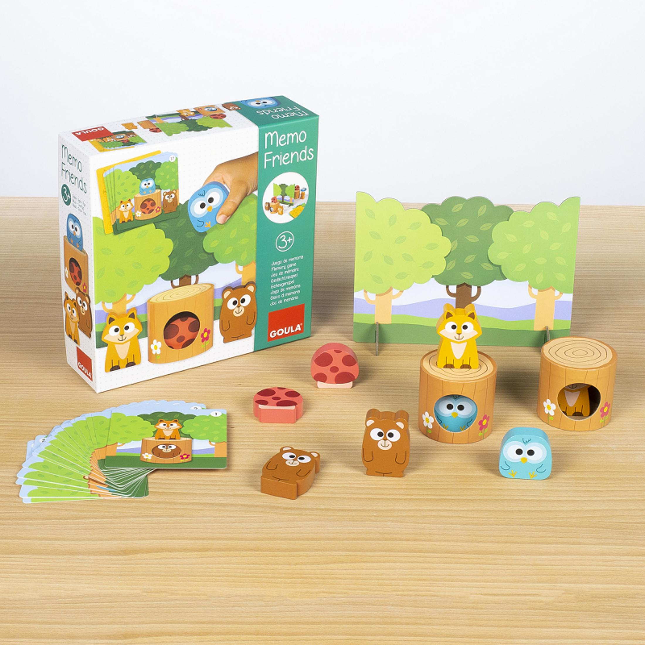 Juguetes de madera: Memo Friends con animales del bosque, árboles y setas.