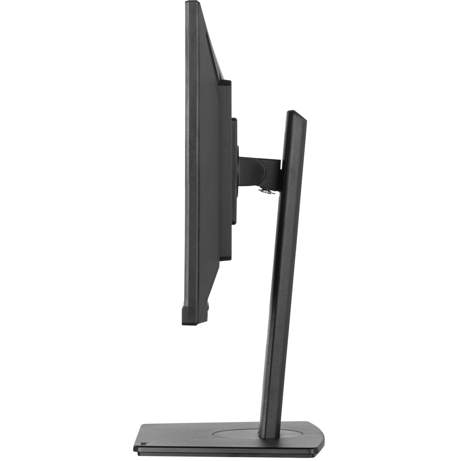 Monitor negro sobre un soporte, visto de lado.