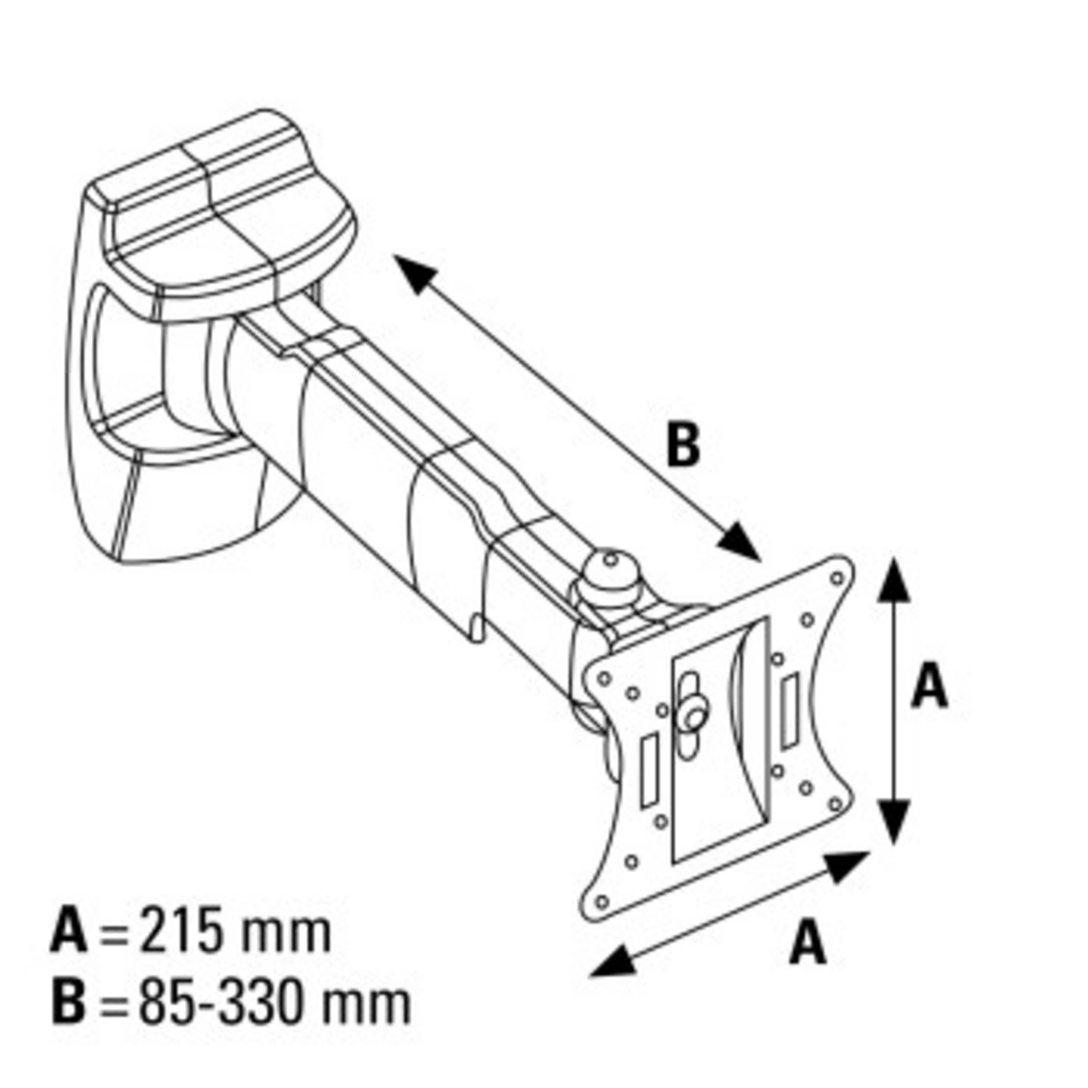 Eine Wandhalterung mit Maßen A=215mm und B=85-330mm.