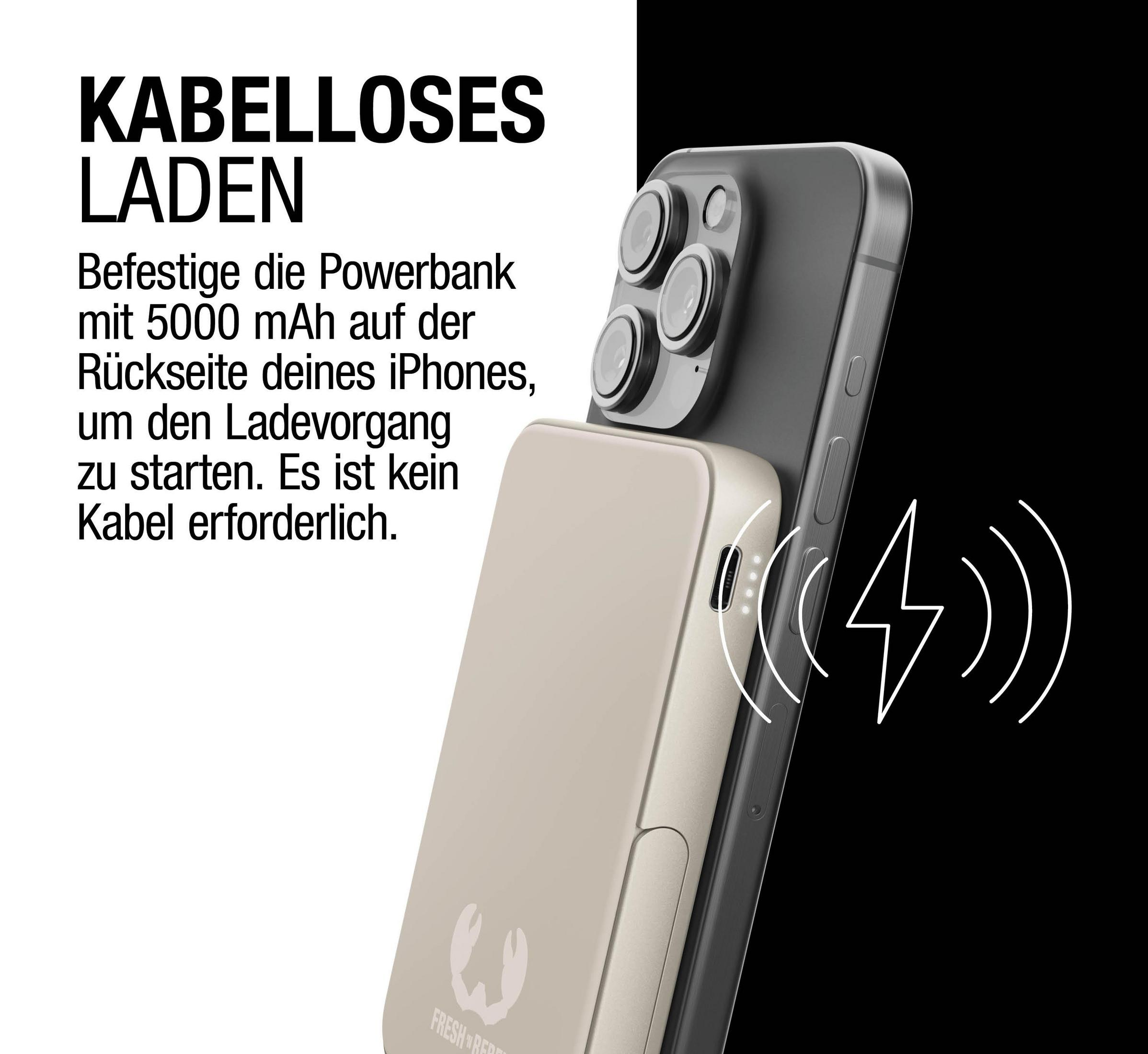 Un iPhone si ricarica in modalità wireless da un power bank. "Ricarica wireless".