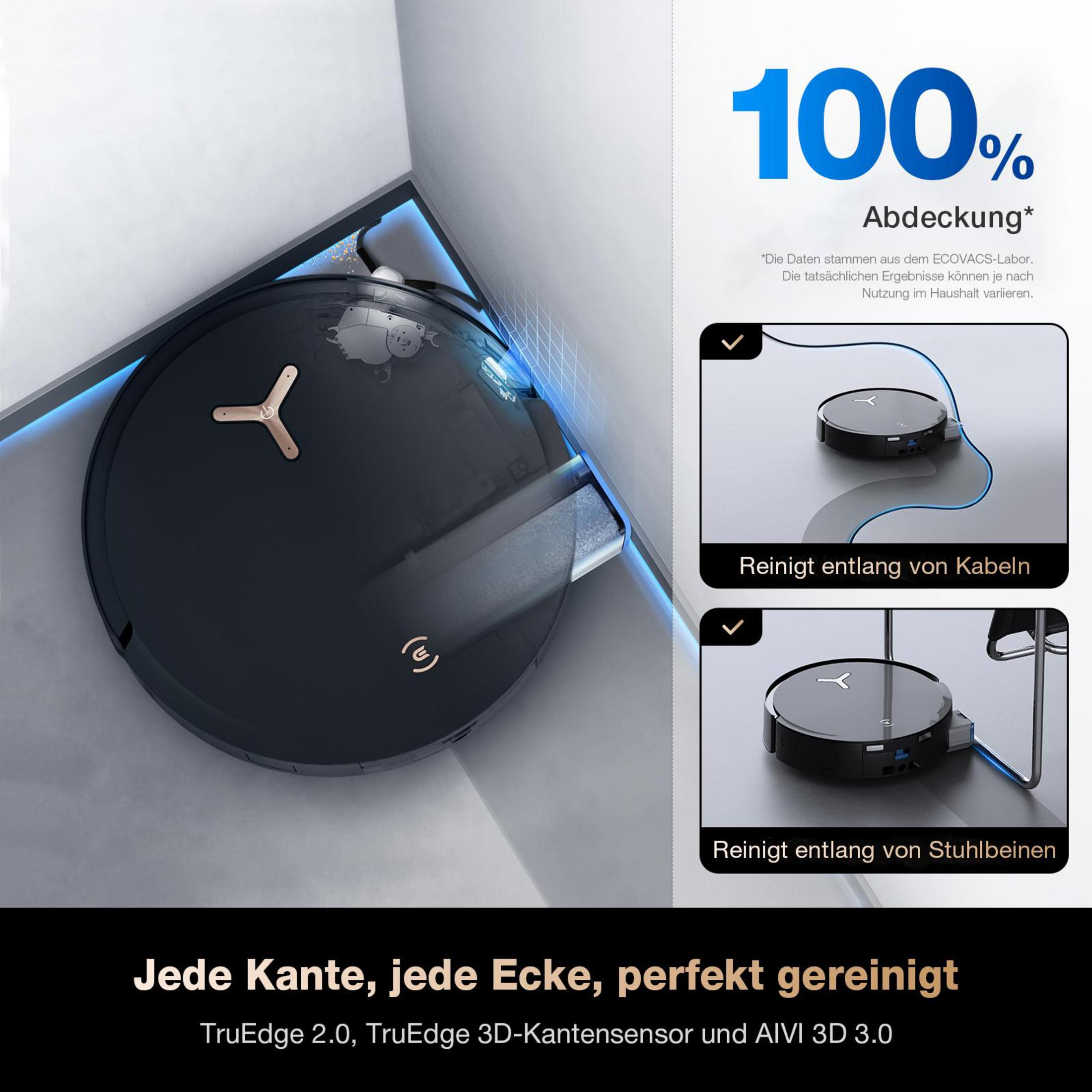 Ein Saugroboter reinigt eine Ecke, mit 100% Abdeckung.