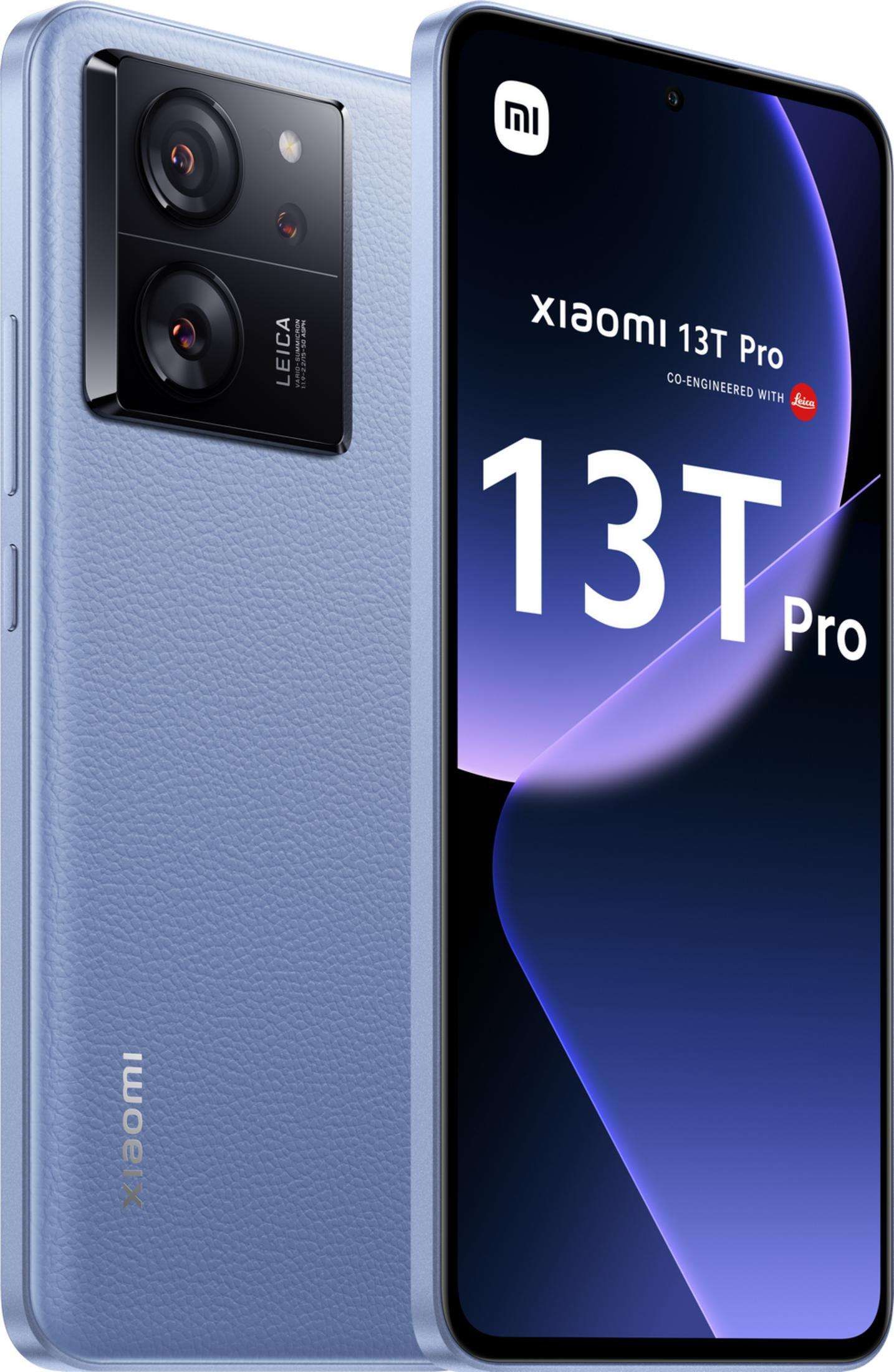 Niebieski smartfon Xiaomi 13T Pro z aparatem Leica.