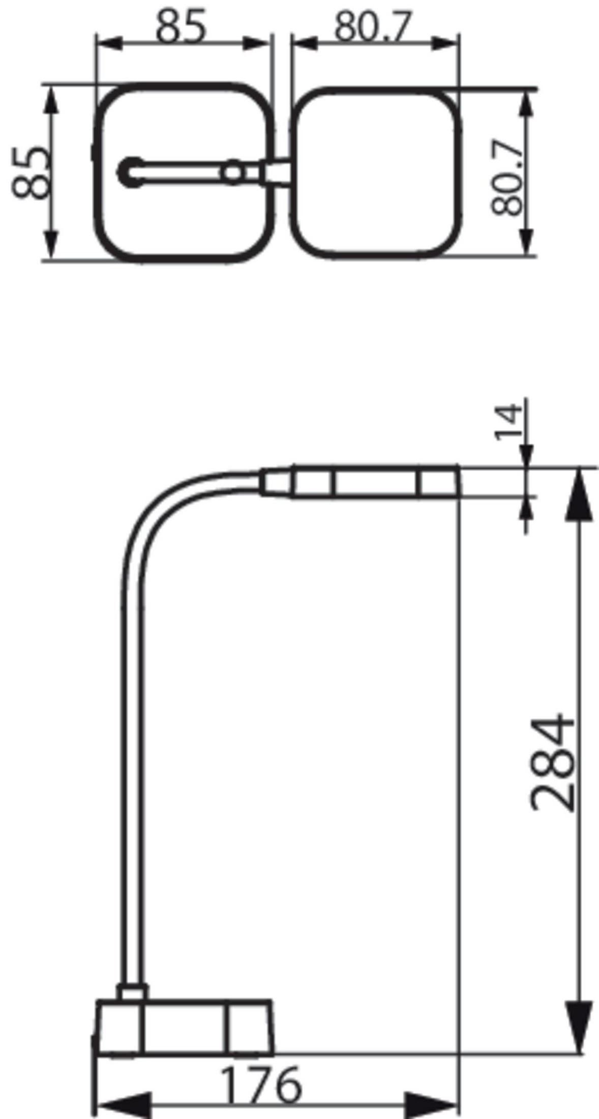 Disegno tecnico di una lampada con dimensioni.