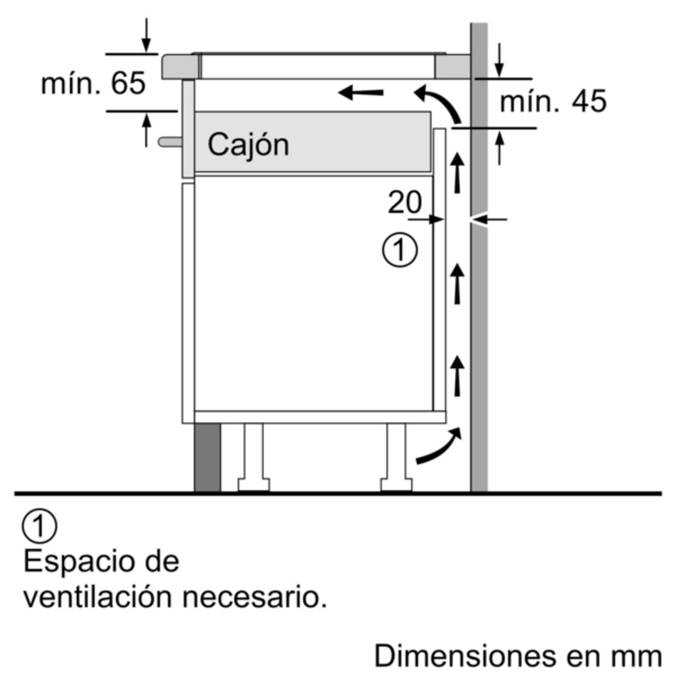 Diagrama que muestra dimensiones para ranuras de ventilación y cajón.