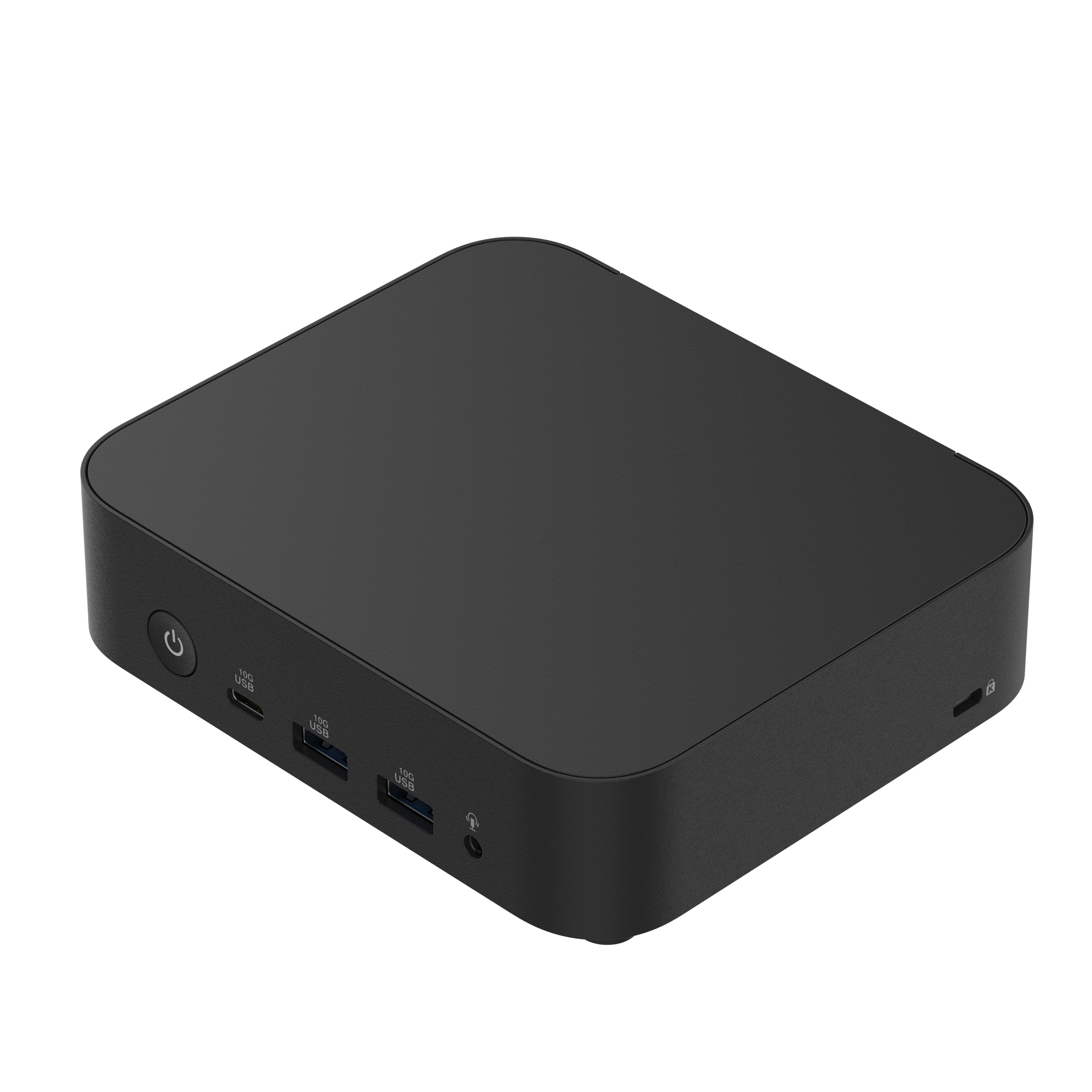 Ein schwarzes, kompaktes Gerät mit Ein-/Aus-Taste und USB-Anschlüssen.