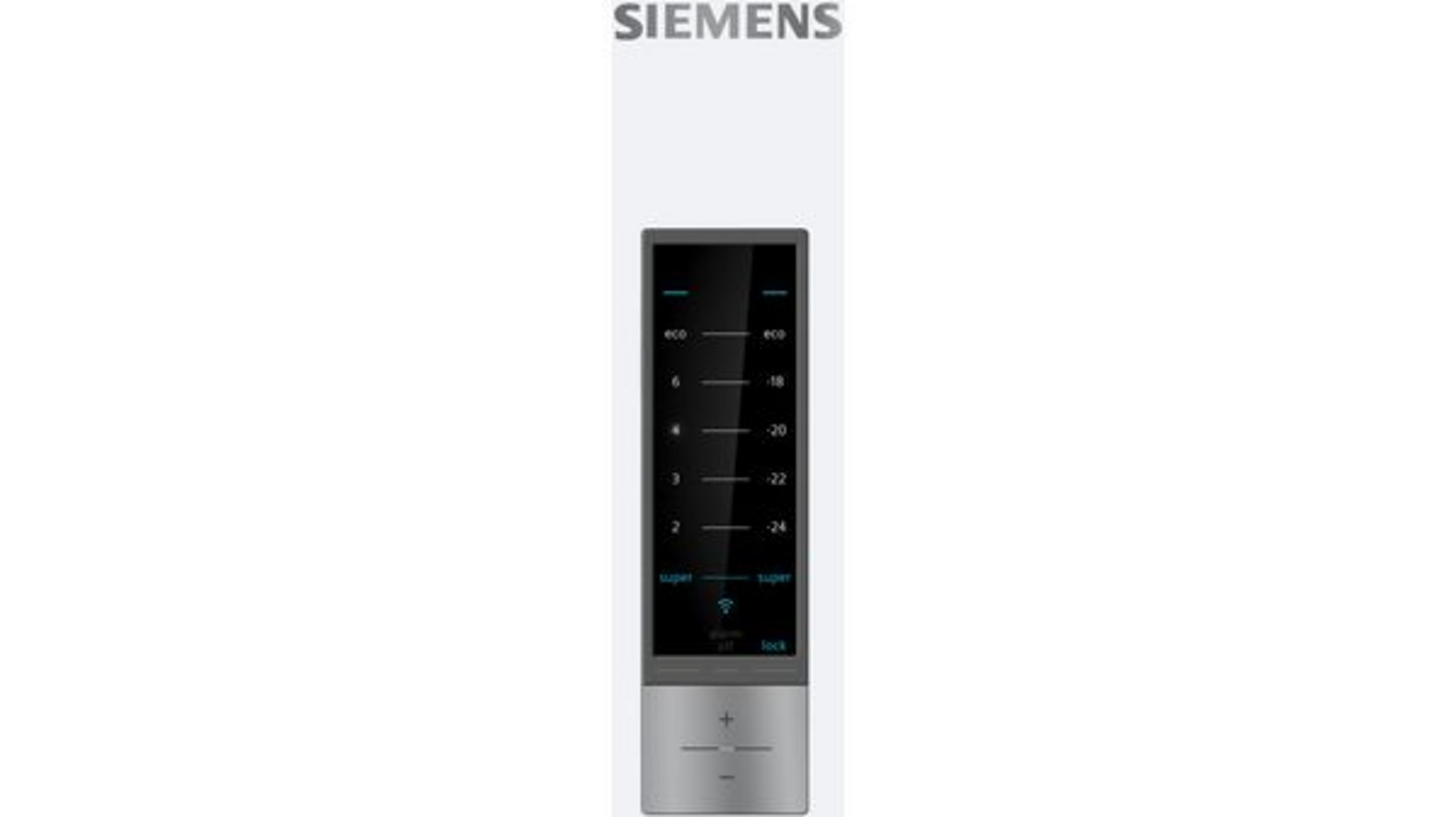 Logotipo de Siemens sobre un panel de control digital con ajustes de temperatura.