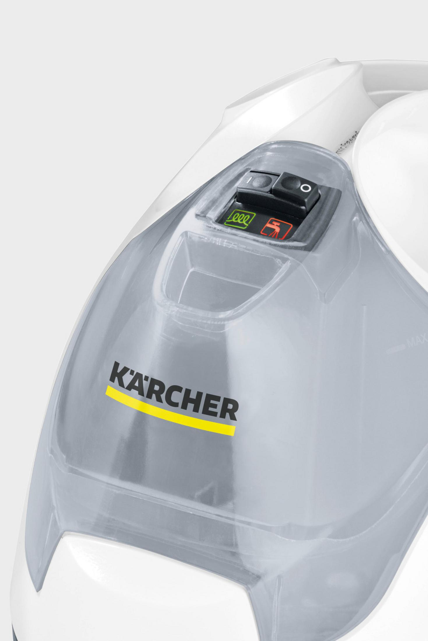 Logo Kärcher en depósito transparente con interruptor.