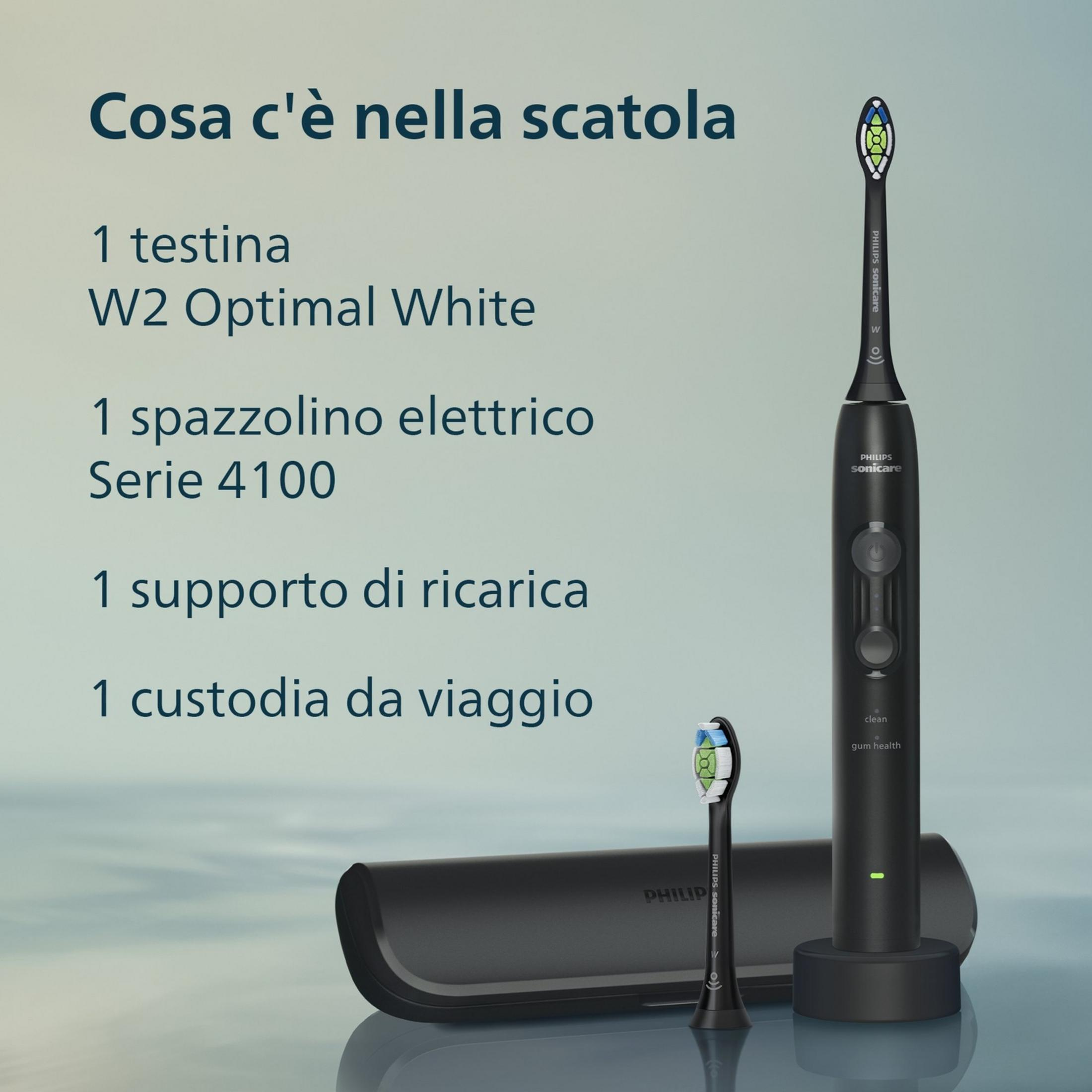 Cepillo de dientes eléctrico negro, cargador, estuche de viaje y un cabezal.