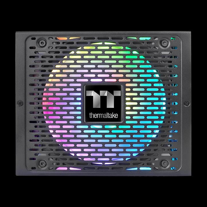 Ein Netzteil mit rgb-Beleuchtung und Thermaltake-Logo.