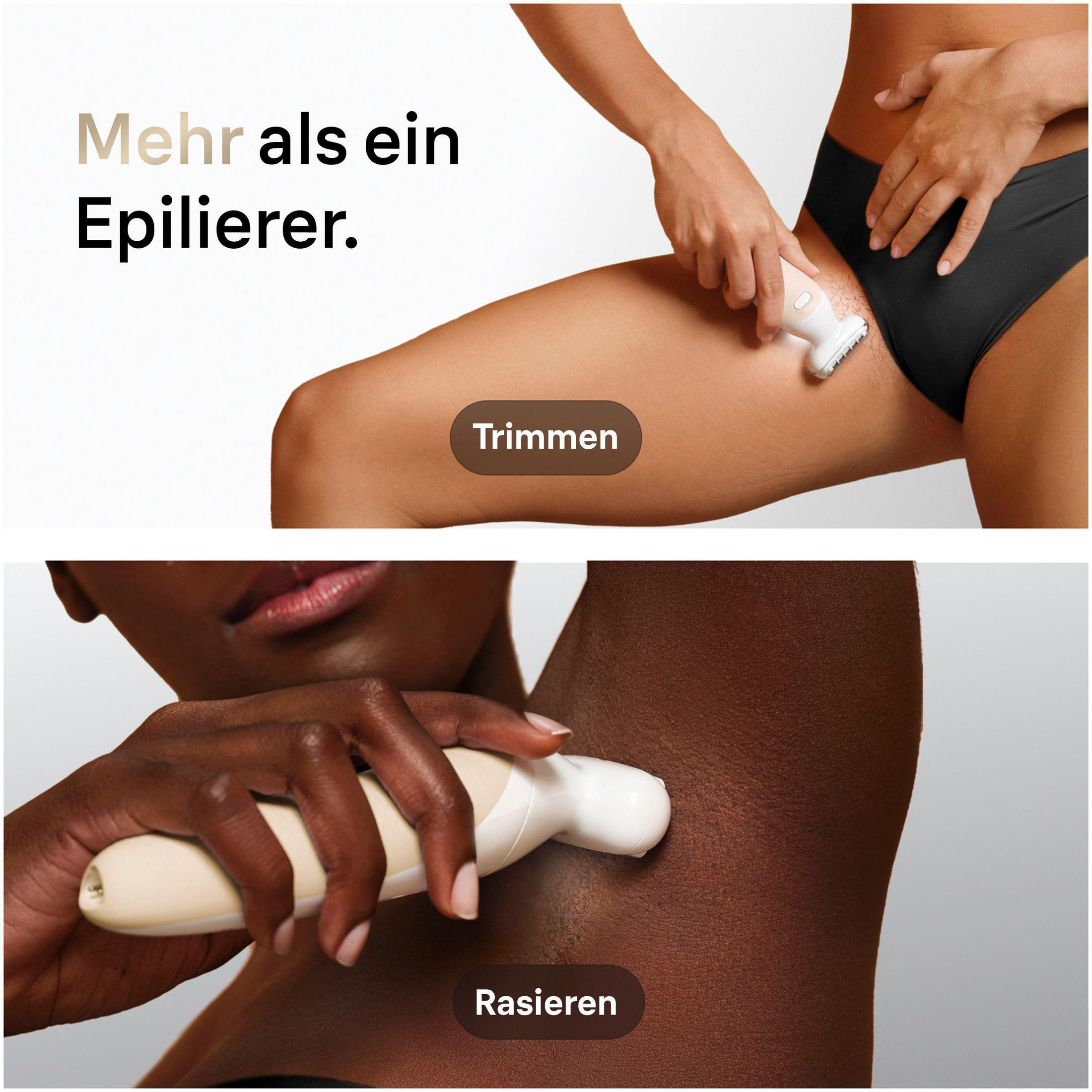 Bir kişinin bikinilini düzenleme makinesiyle alıyor. Altında koltuk altını traş ediyor.