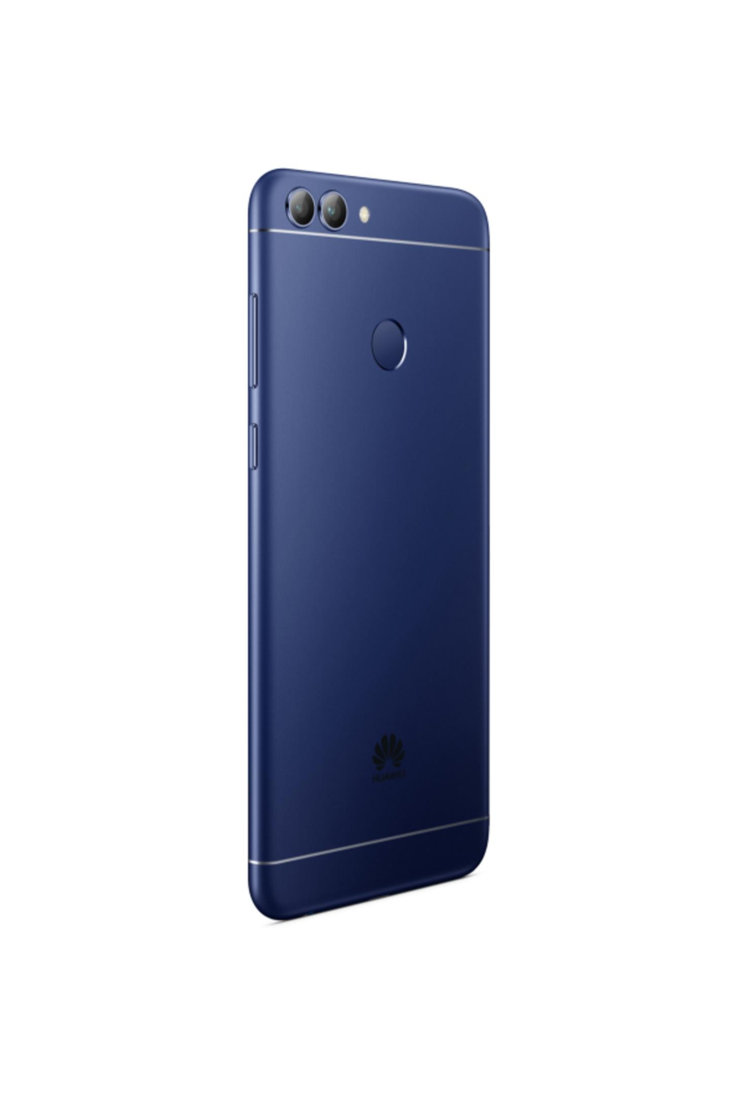 Ein blaues Huawei-Smartphone mit Dual-Kamera und Fingerabdrucksensor.