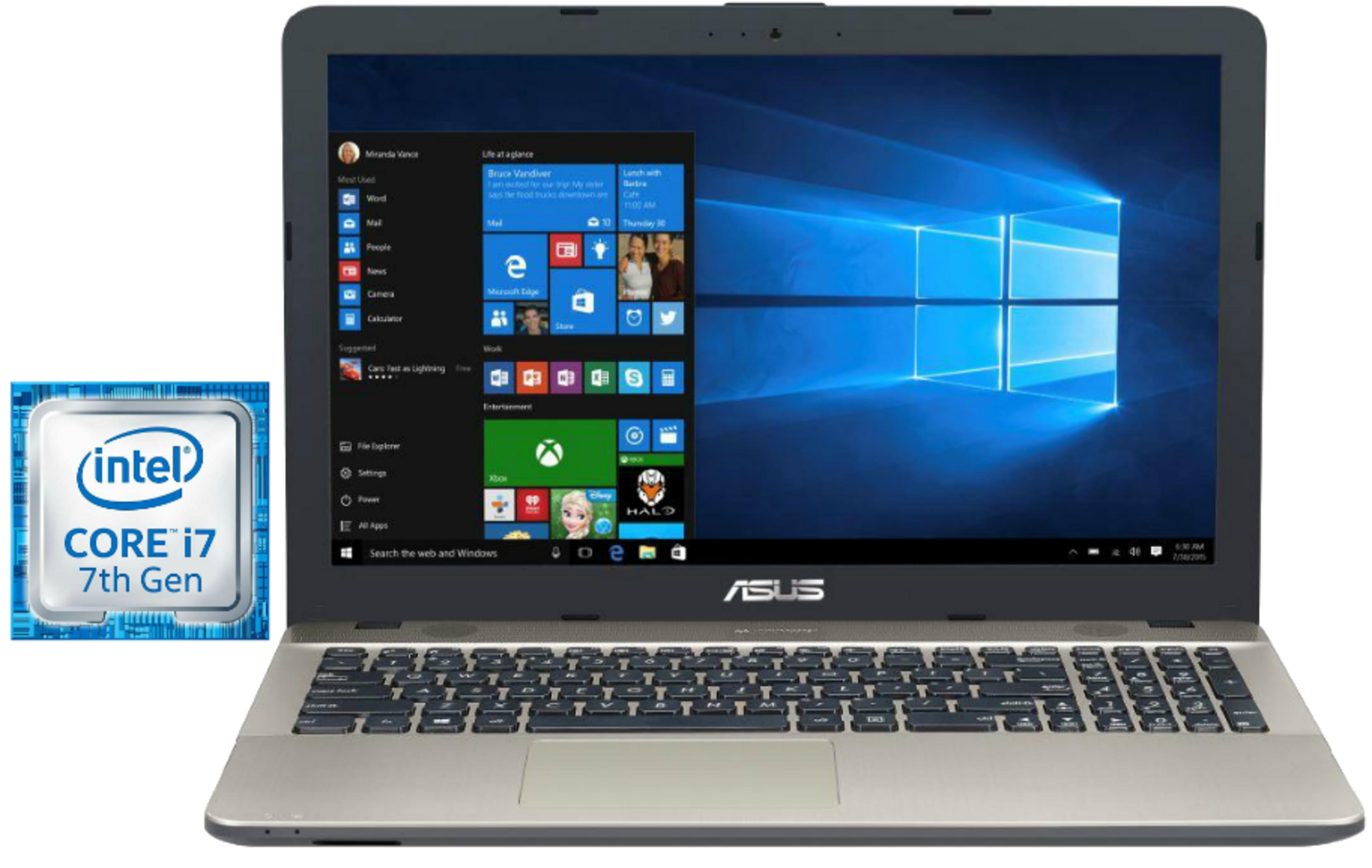 Un portátil con procesador Intel Core i7 de 7ª generación y Windows 10. Logo Intel a la izquierda.
