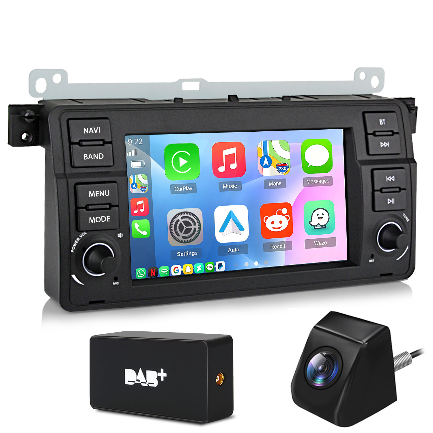 Autostereo mit Apps, DAB+-Box und Rückfahrkamera.