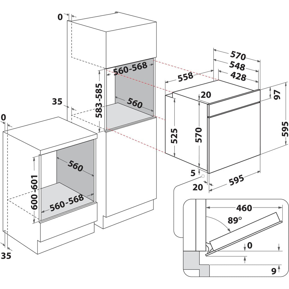 Diagram przedstawiający wymiary urządzenia z liczbami i liniami wskazującymi pomiary.