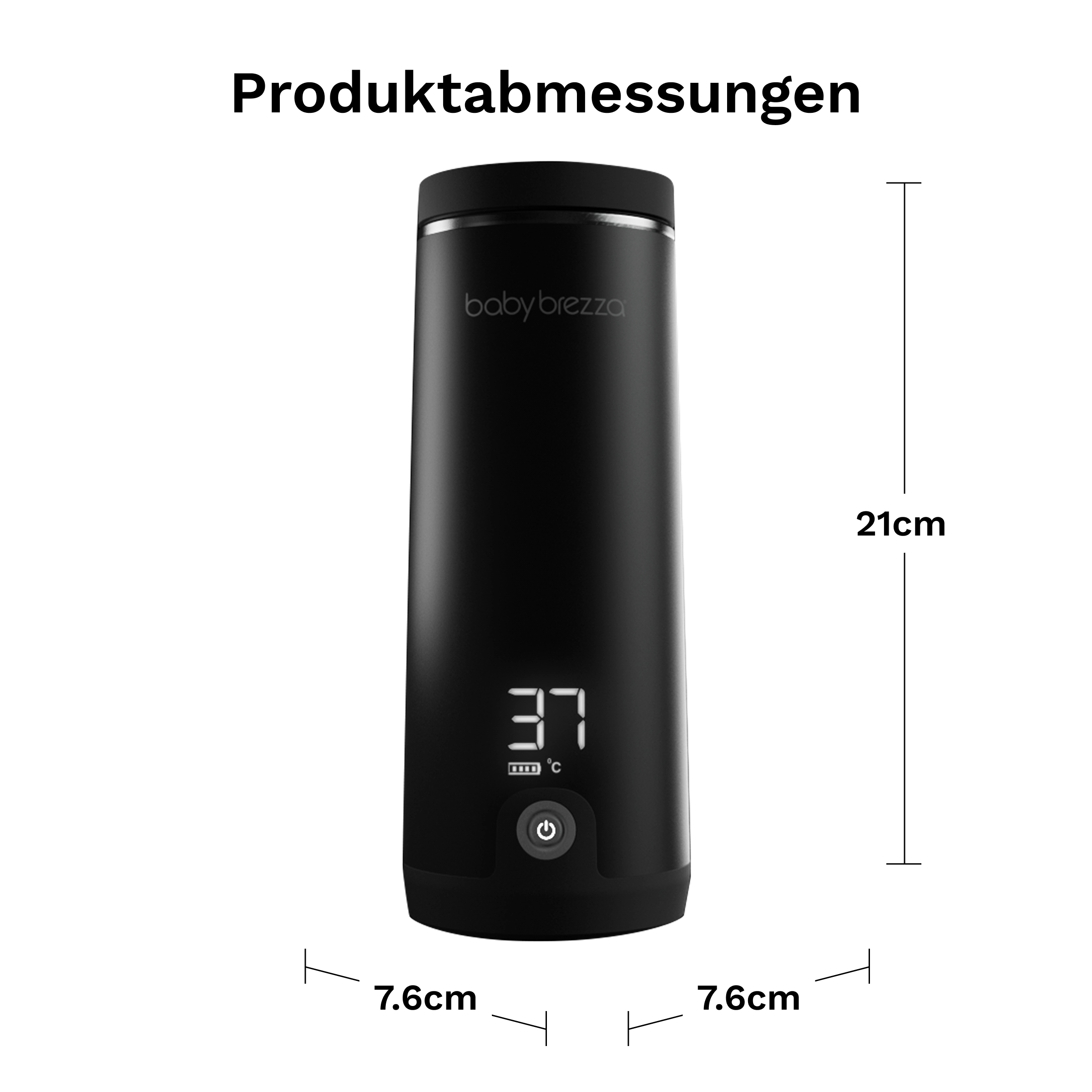 Schwarzer Baby Brezza Flaschenwärmer, 21cm hoch, 7.6cm breit, mit digitaler Anzeige.
