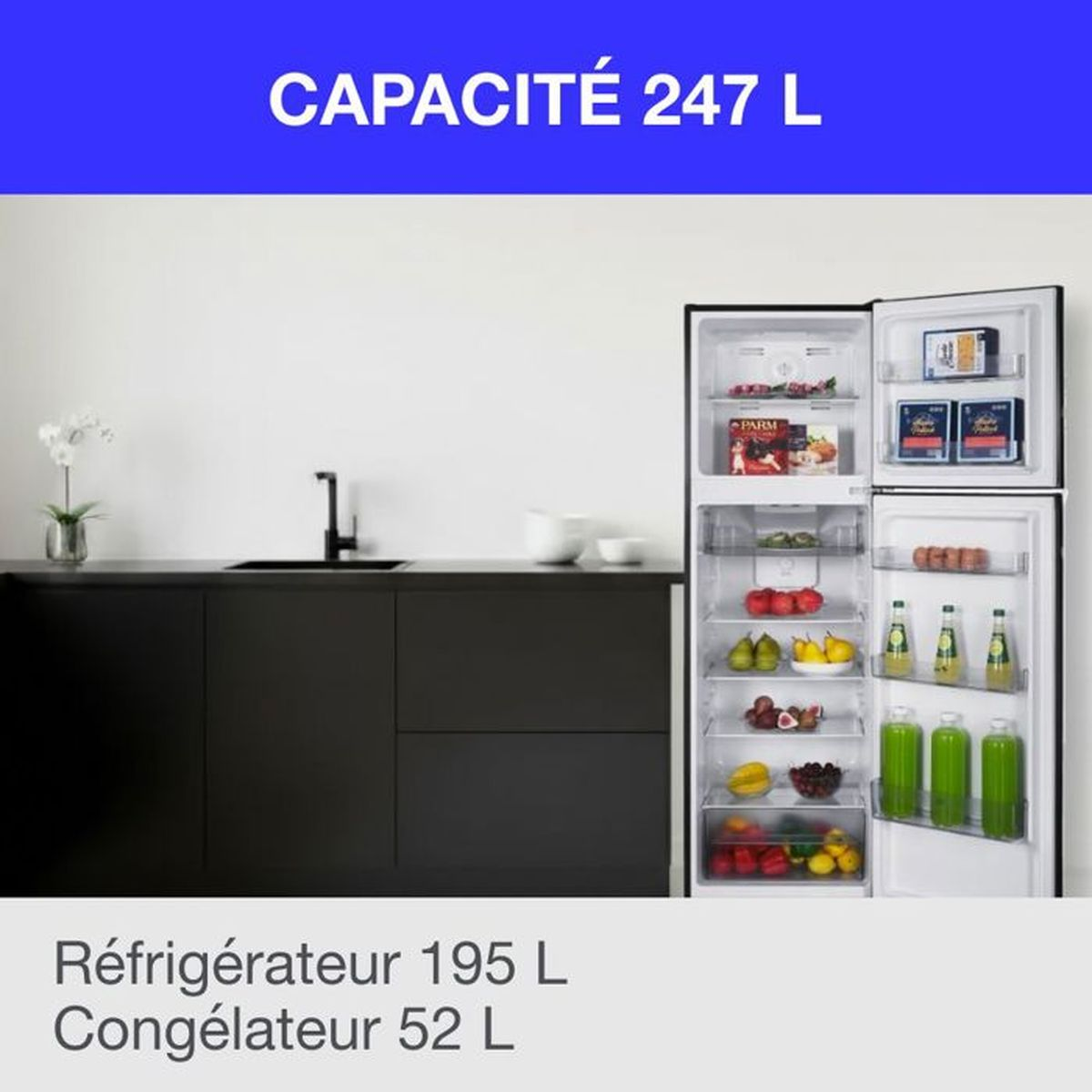 CONTINENTAL EDISON CEF2D247NFB Kühlschrank (E, 167,0 cm hoch, mat noir)